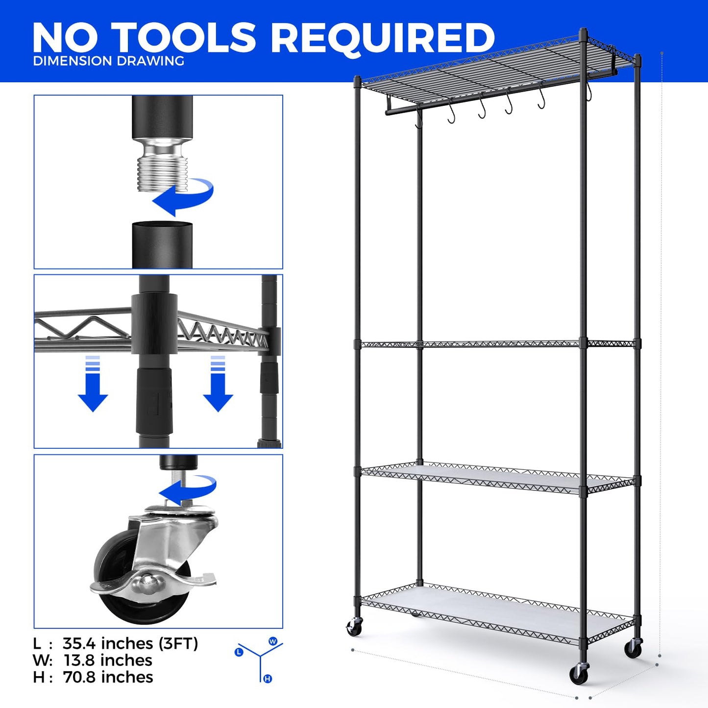 Barrina CX3Z Indoor Greenhouse with Grow Light, 4-Tier Metal Plant Stand with Zippered EVA Cover and Wheels, LED Full Spectrum 3FT 36W(per Light) Plant Growing Lamp with Timer, 35.4"x13.8"x70.9"