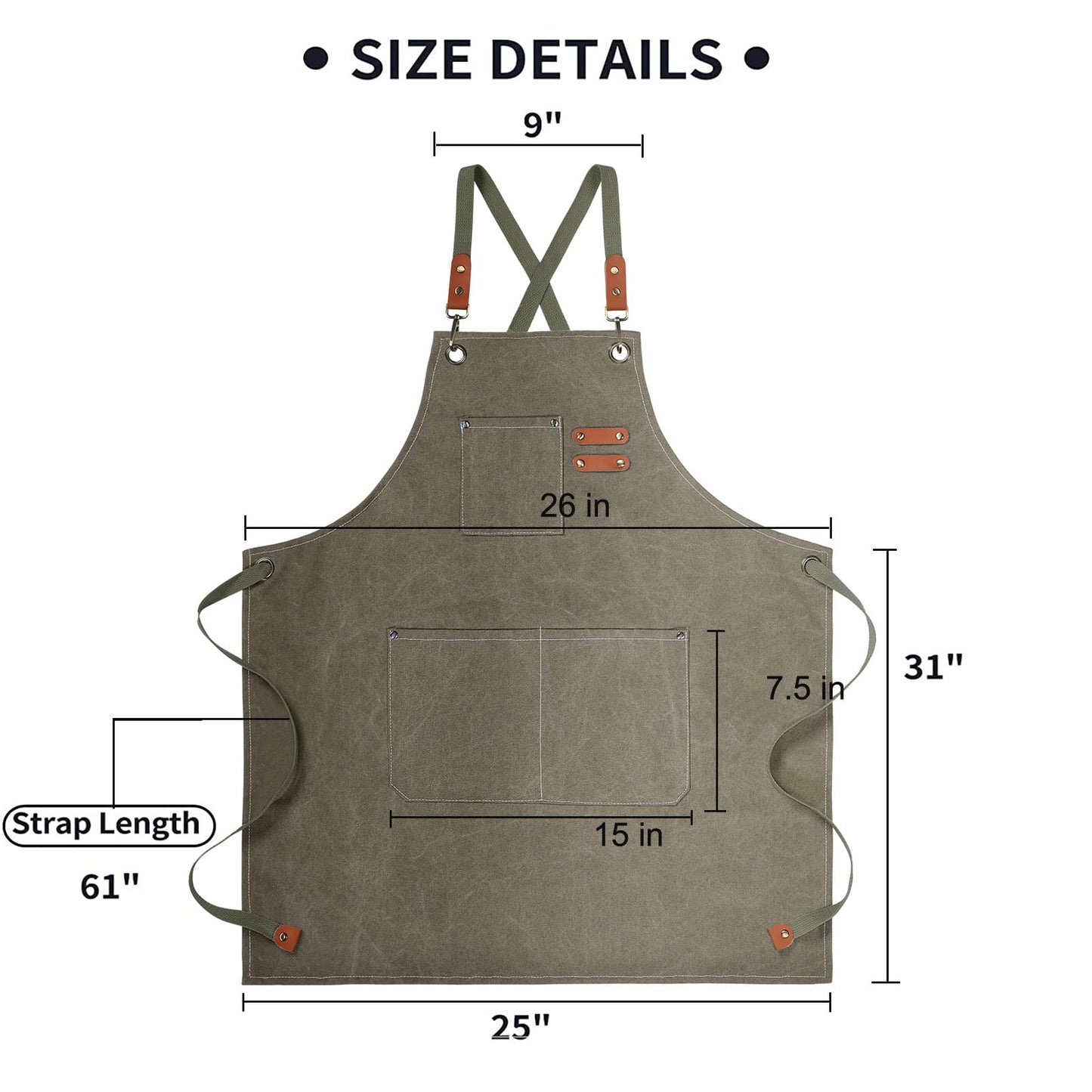 Chef Apron, Cotton Canvas Gardening Apron with Large Pockets for Men and Women,Kitchen Cooking Baking Bib Heavy Duty Adjustable Garden Apron