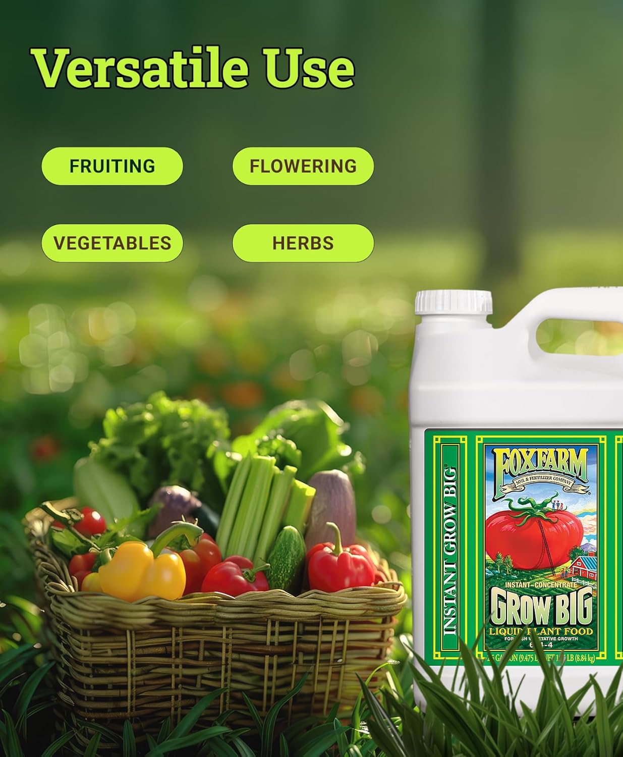 FoxFarm Grow Big Liquid Plant Food - Bloom Fertilizer for Flowers, Fruits, and Vegetables, Perfect for Indoor & Outdoor Potted Plants, NPK 6-4-4 (Pint)