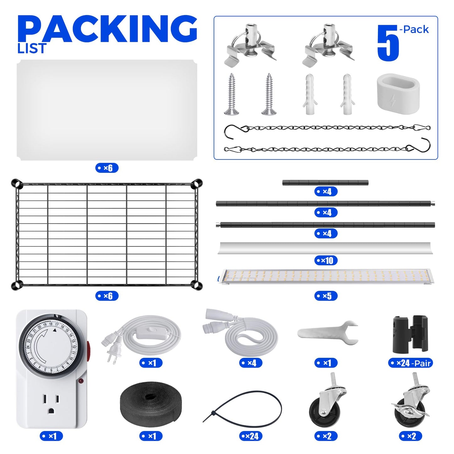 Barrina CX6 Plant Stand with Grow Lights, 3FT T8 30W(Per Light) Full Spectrum Yellow LED Plant Lights, Indoor Plant Shelf for Multiple Plants with On/Off Timer Socket, 6-Tier 35.4"x13.8"x70.9"