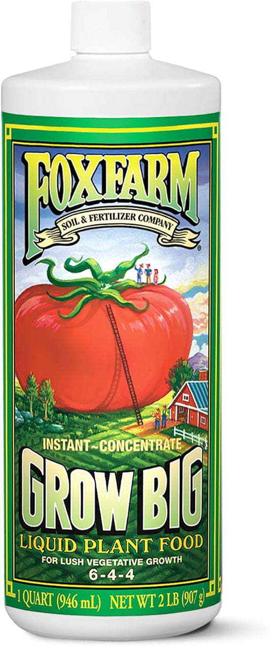 FoxFarm Grow Big Liquid Plant Food - Bloom Fertilizer for Flowers, Fruits, and Vegetables, Perfect for Indoor & Outdoor Potted Plants, NPK 6-4-4 (Pint)