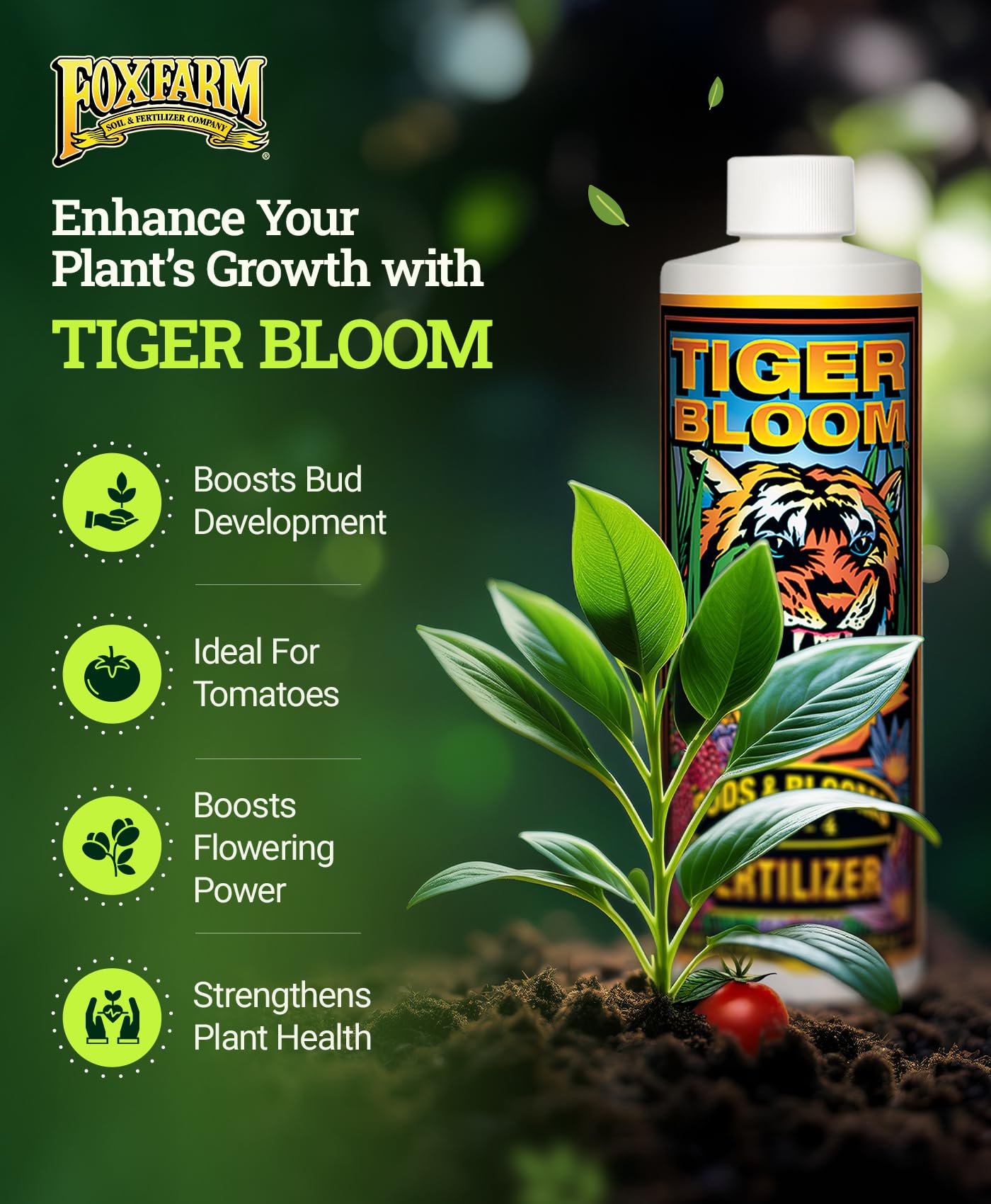 FoxFarm Tiger Bloom Liquid Fertilizer Concentrate - Fast Acting Formula for Vicious Growth with Phosphorus - Encourages Fruit, Flower & Bud Development, NPK 2-8-4 (Pint)