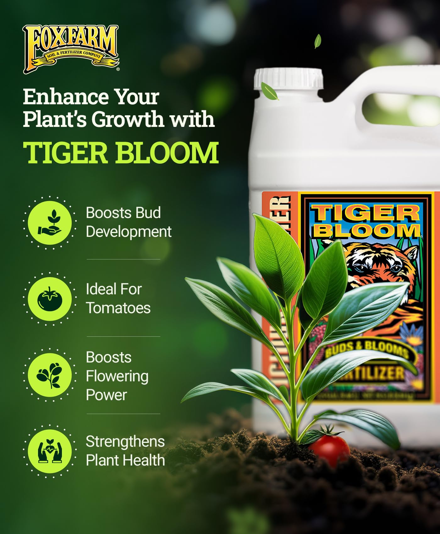 FoxFarm Tiger Bloom Liquid Fertilizer Concentrate - Fast Acting Formula for Vicious Growth with Phosphorus - Encourages Fruit, Flower & Bud Development, NPK 2-8-4 (Pint)