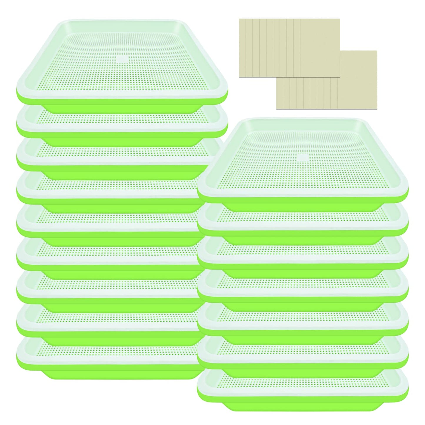 Legigo 10 Pack Green Seed Sprouter Trays- Soil-Free Cultivation Germination Tray, BPA Free Nursery Tray with Planting Paper for Indoors or Outdoors Sprouting Seeds, Grow Grass, Beans (Without Lids)