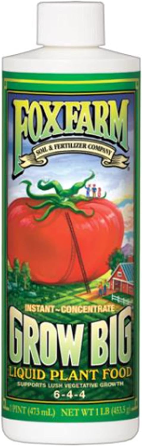FoxFarm Grow Big Liquid Plant Food - Bloom Fertilizer for Flowers, Fruits, and Vegetables, Perfect for Indoor & Outdoor Potted Plants, NPK 6-4-4 (Pint)