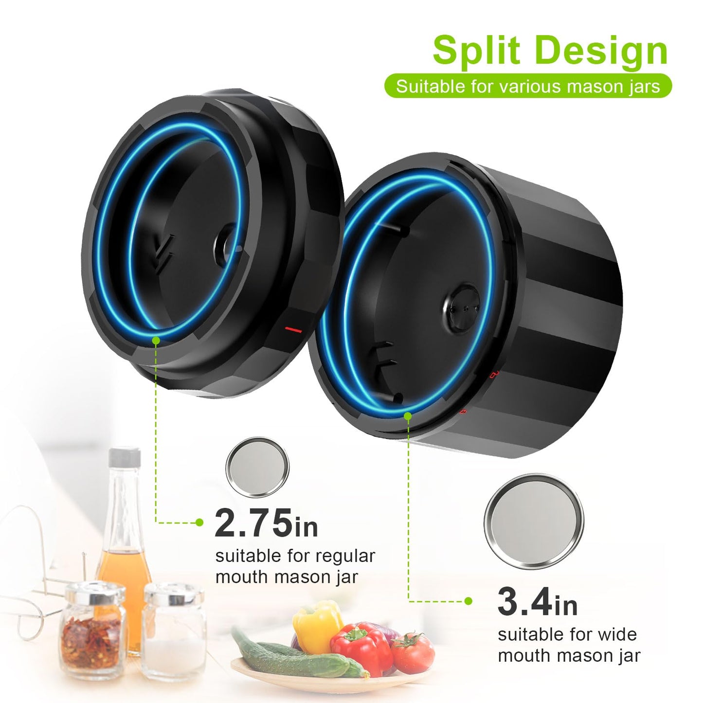 M11 Electric Mason Jar Vacuum Sealer Kit - with Wide and Regular Mouth Mason Lids, Jar Vacuum Sealer for Canning Jars, Vacuum Sealing Machine for Food Storage Black