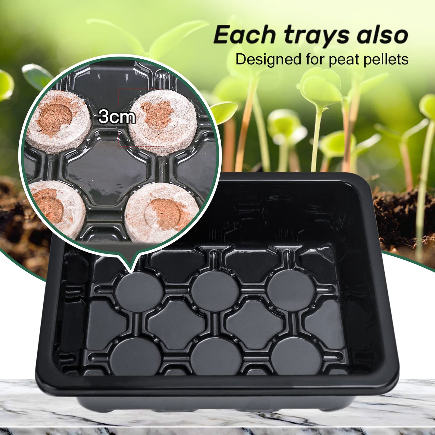 Bonviee 5-Pack Seed Starter Trays, Seed Starter Kit with Adjustable Humidity Dome and Base Indoor Greenhouse Mini Propagator for Seeds Growing Starting (12 Cells Per Tray, Green)