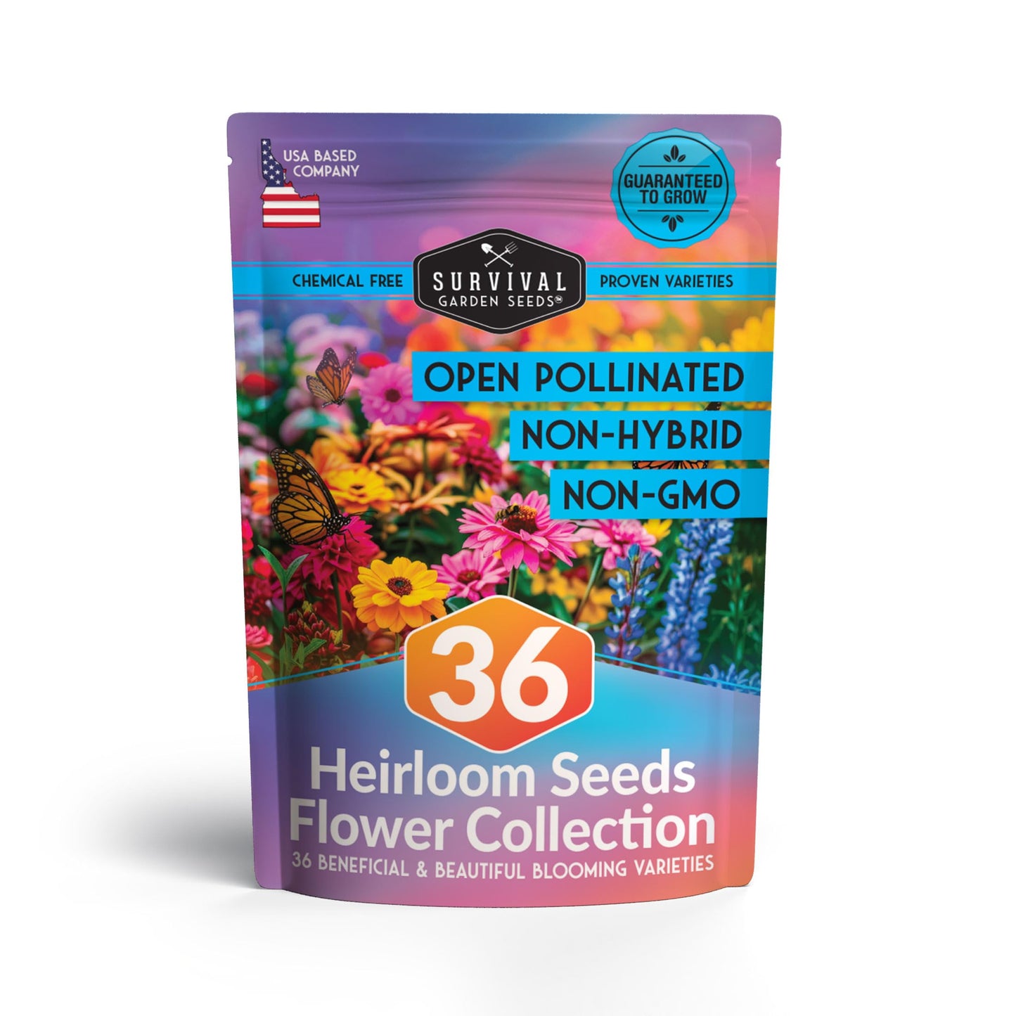 10 Flower Seed Collection for Planting | Zinnia, Sunflower, Marigold, Snapdragon, Nasturtium, Morning Glory, Chamomile, Shasta Daisy, Purple Coneflower, Four O’Clock - Survival Garden Seeds