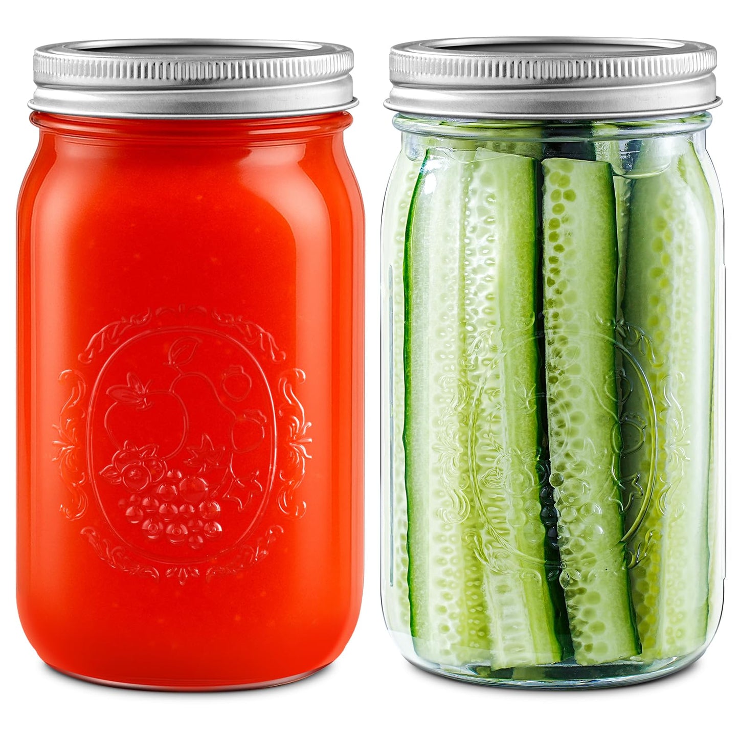 Wide Mouth Mason Jars 16 oz with Lids [6 Pack], Canning Jars with Metal Airtight Lids and Bands, 16 oz Glass Jars for Fermenting, Pickling, Freezing, Preserving, Meal Prep, Jar Décor