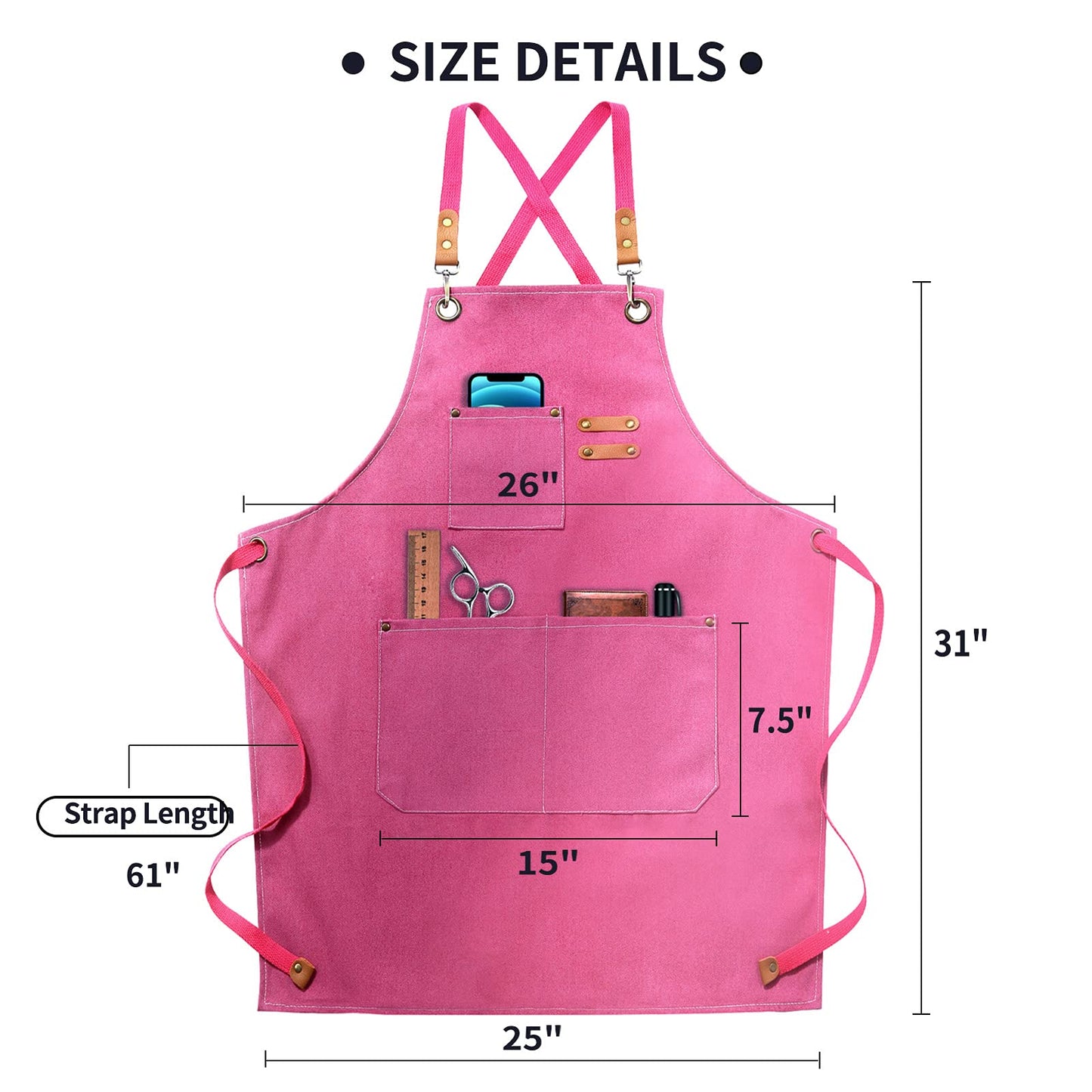 Chef Apron, Cotton Canvas Gardening Apron with Large Pockets for Men and Women,Kitchen Cooking Baking Bib Heavy Duty Adjustable Garden Apron