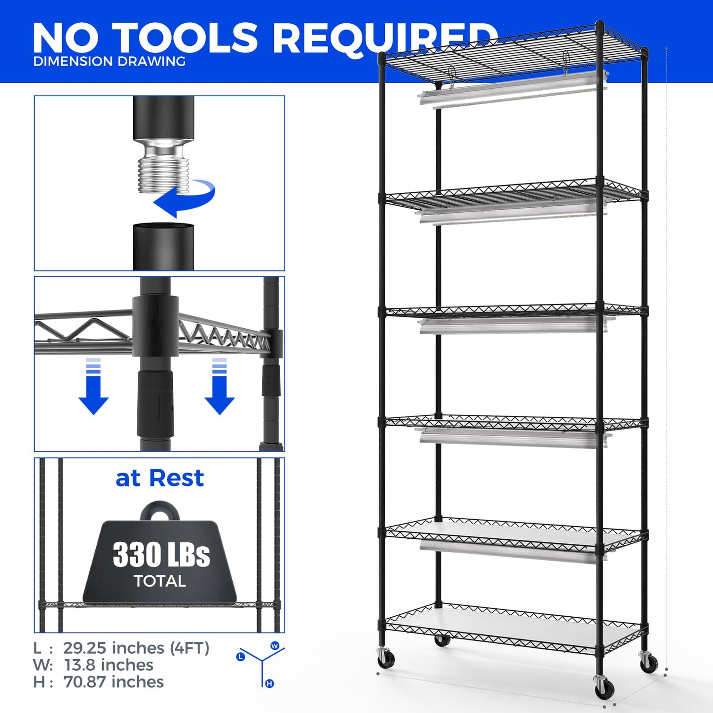 Barrina CX6 Plant Stand with Grow Lights, 3FT T8 30W(Per Light) Full Spectrum Yellow LED Plant Lights, Indoor Plant Shelf for Multiple Plants with On/Off Timer Socket, 6-Tier 35.4"x13.8"x70.9"