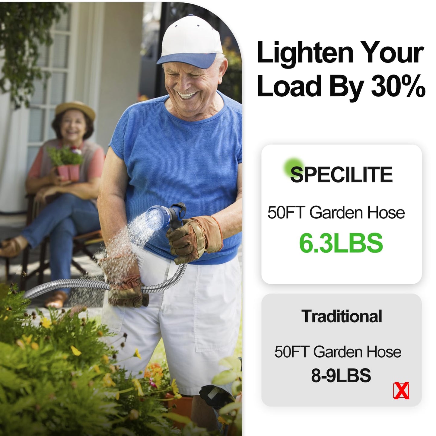 50ft 304 Stainless Steel Garden Hose Metal, Heavy Duty Water Pipe with Nozzles for Yard, Outdoor - Flexible, Never Kink & Tangle, Puncture Resistant (Sliver)