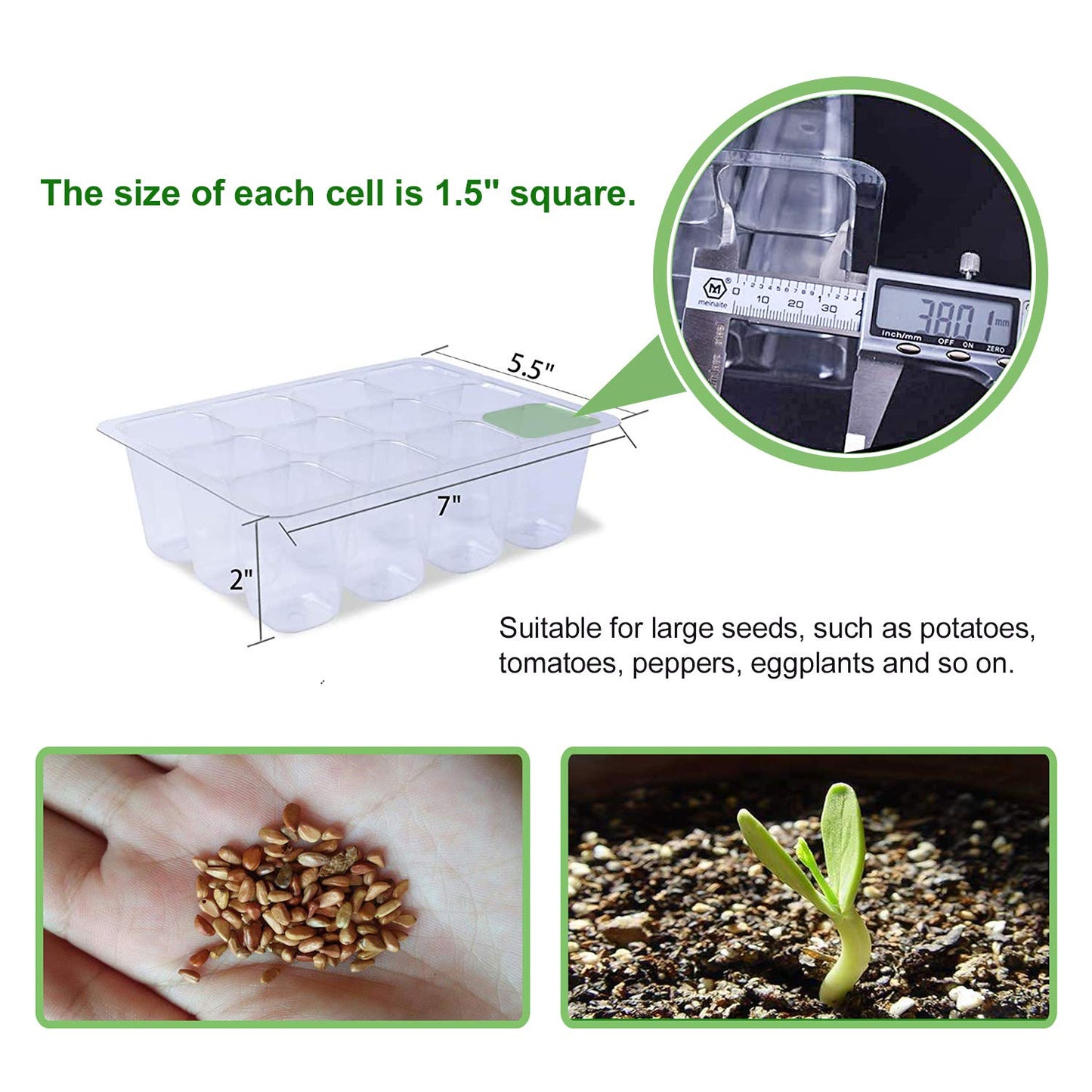 Bonviee 5-Pack Seed Starter Trays, Seed Starter Kit with Adjustable Humidity Dome and Base Indoor Greenhouse Mini Propagator for Seeds Growing Starting (12 Cells Per Tray, Green)