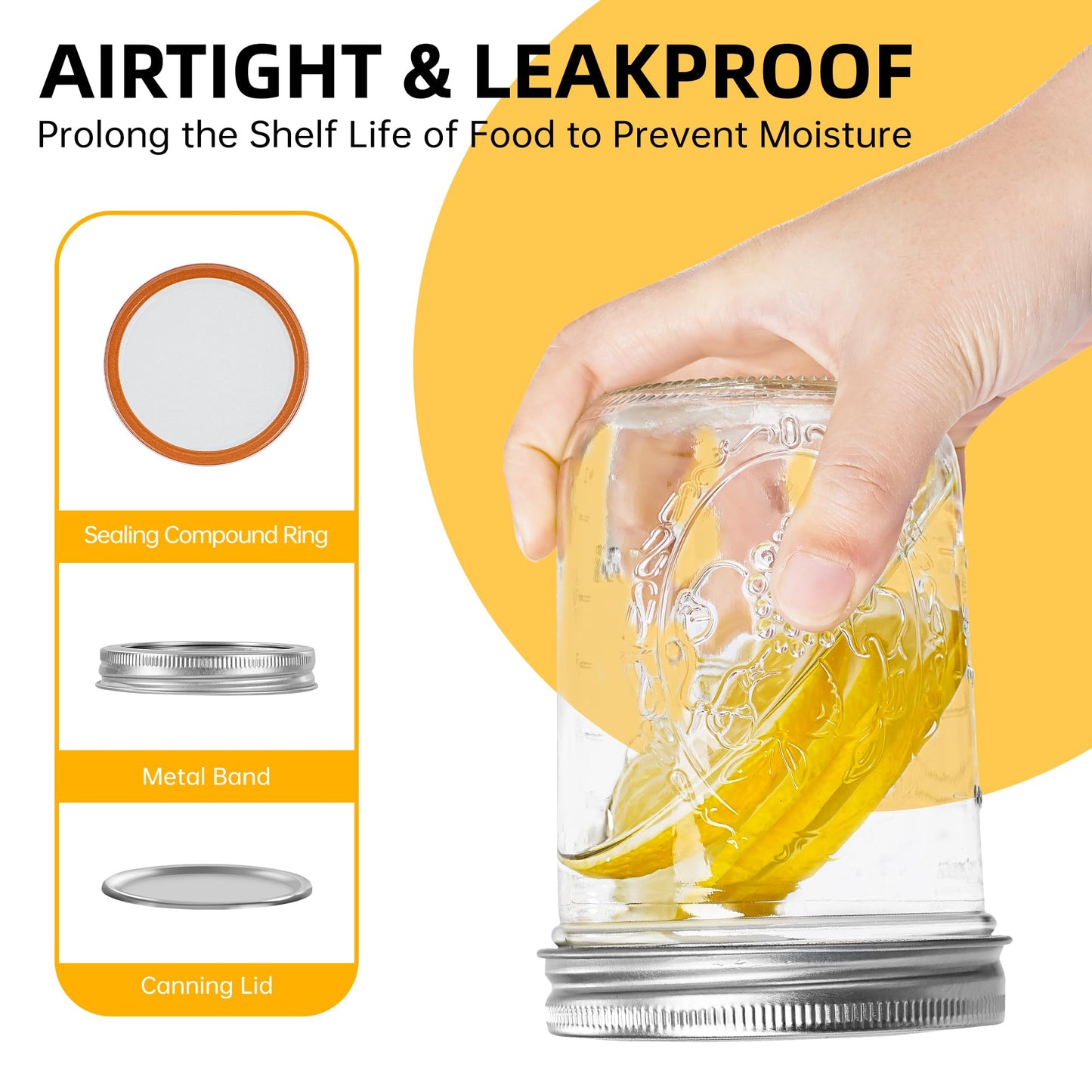 Wide Mouth Mason Jars 16 oz with Lids [6 Pack], Canning Jars with Metal Airtight Lids and Bands, 16 oz Glass Jars for Fermenting, Pickling, Freezing, Preserving, Meal Prep, Jar Décor