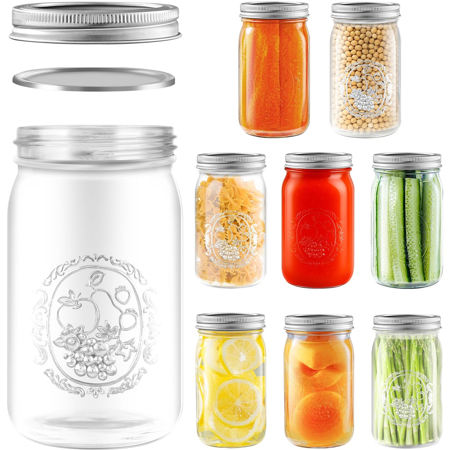 Wide Mouth Mason Jars 16 oz with Lids [6 Pack], Canning Jars with Metal Airtight Lids and Bands, 16 oz Glass Jars for Fermenting, Pickling, Freezing, Preserving, Meal Prep, Jar Décor