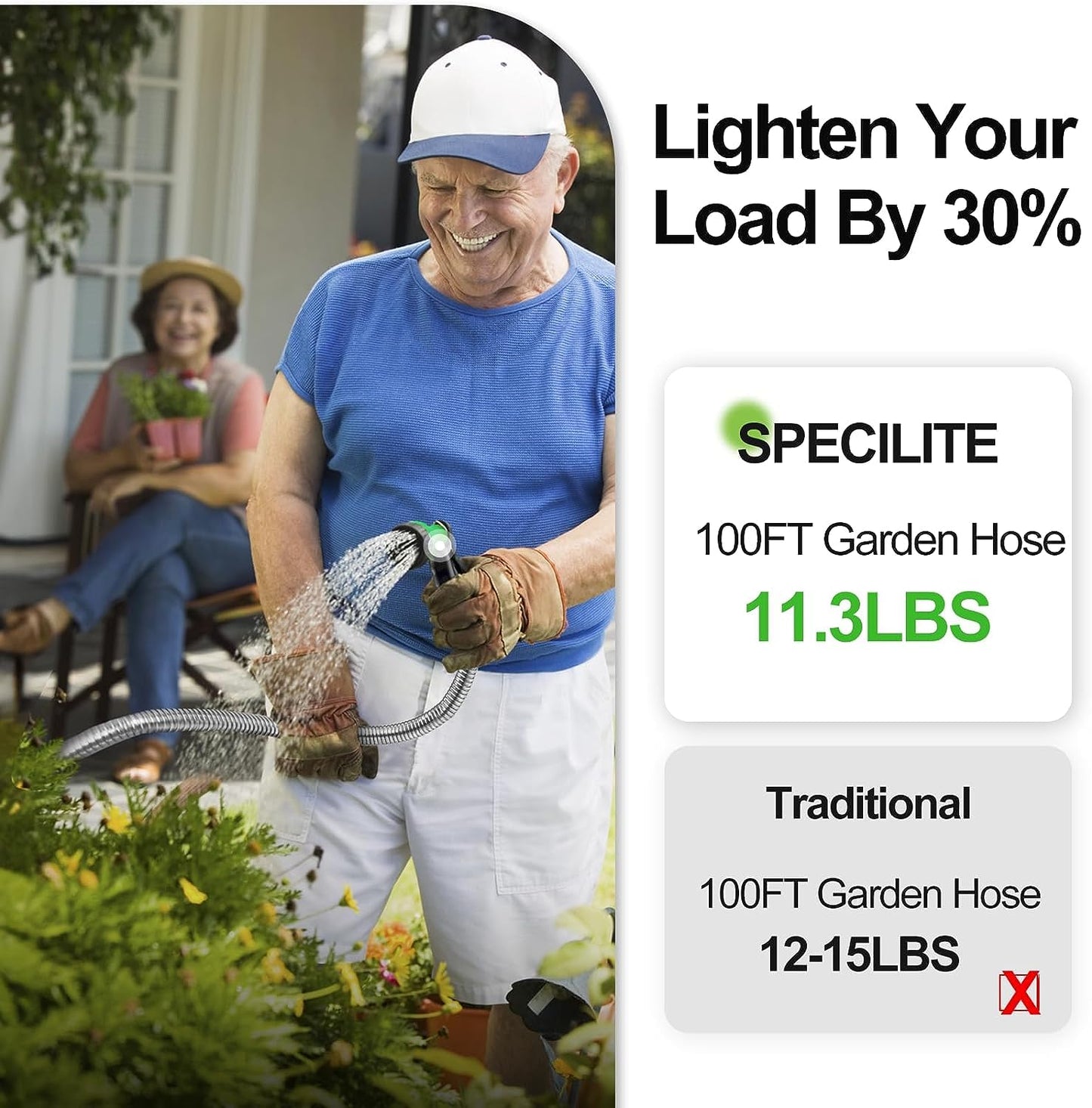 50ft 304 Stainless Steel Garden Hose Metal, Heavy Duty Water Pipe with Nozzles for Yard, Outdoor - Flexible, Never Kink & Tangle, Puncture Resistant (Sliver)