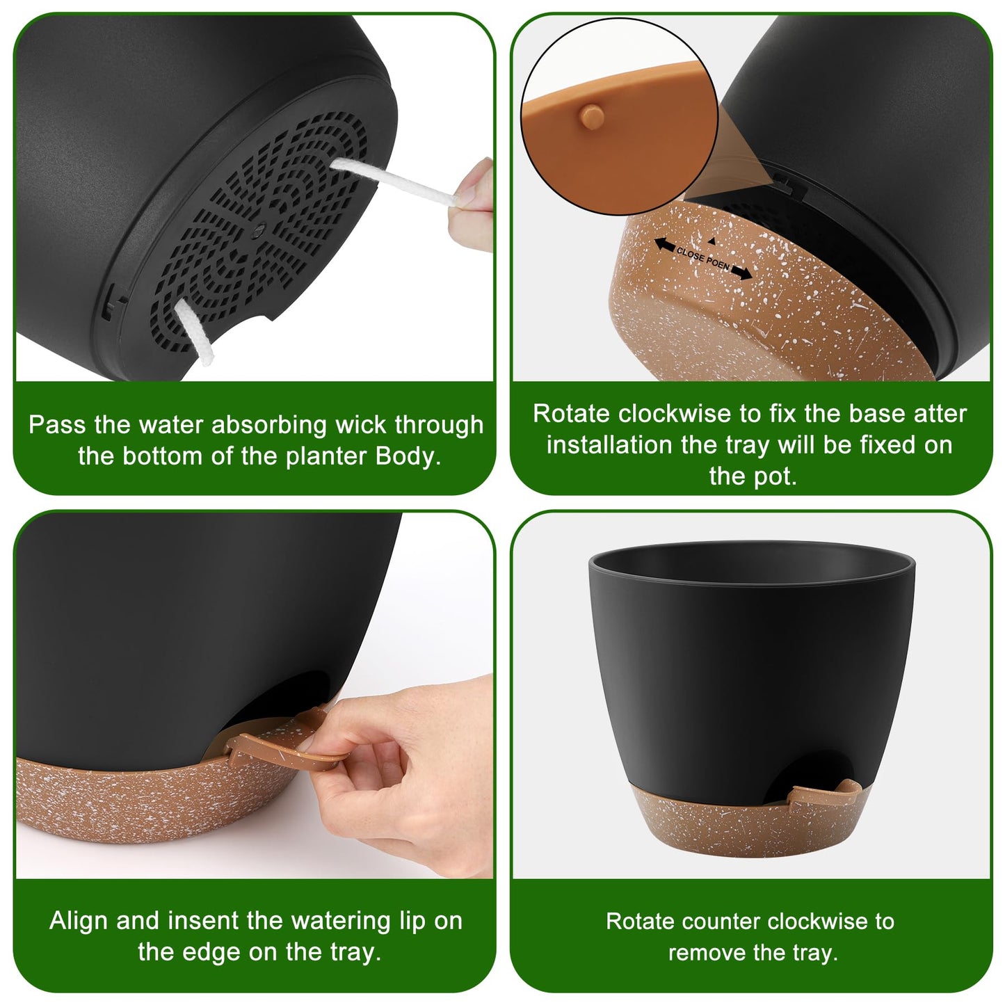 Plant Pots 10/9/8/7.5/7 Inch Self Watering Pots, Set of 5 Plastic Planters with Drainage Holes and Saucers,Plastic Flower Pots,Nursery Planting Pot for Indoor Out Door Plants（Green）