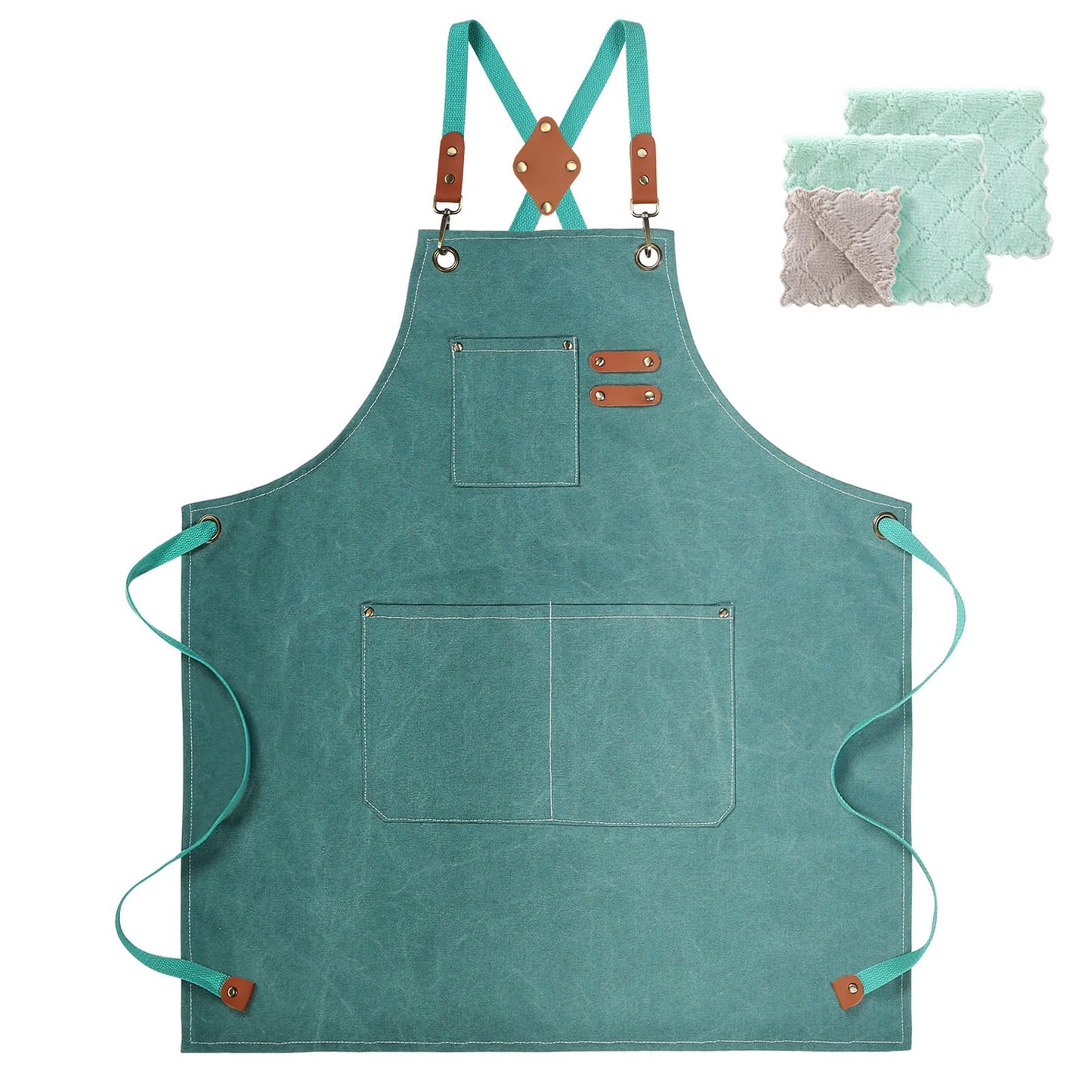Chef Apron, Cotton Canvas Gardening Apron with Large Pockets for Men and Women,Kitchen Cooking Baking Bib Heavy Duty Adjustable Garden Apron