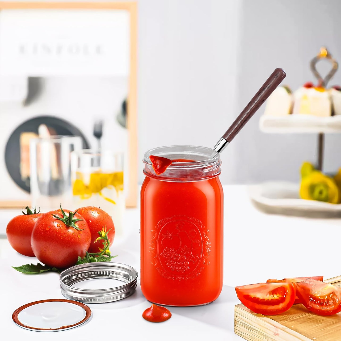 Wide Mouth Mason Jars 16 oz with Lids [6 Pack], Canning Jars with Metal Airtight Lids and Bands, 16 oz Glass Jars for Fermenting, Pickling, Freezing, Preserving, Meal Prep, Jar Décor