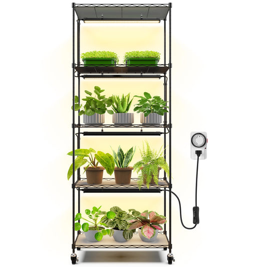 Barrina CX6 Plant Stand with Grow Lights, 3FT T8 30W(Per Light) Full Spectrum Yellow LED Plant Lights, Indoor Plant Shelf for Multiple Plants with On/Off Timer Socket, 6-Tier 35.4"x13.8"x70.9"