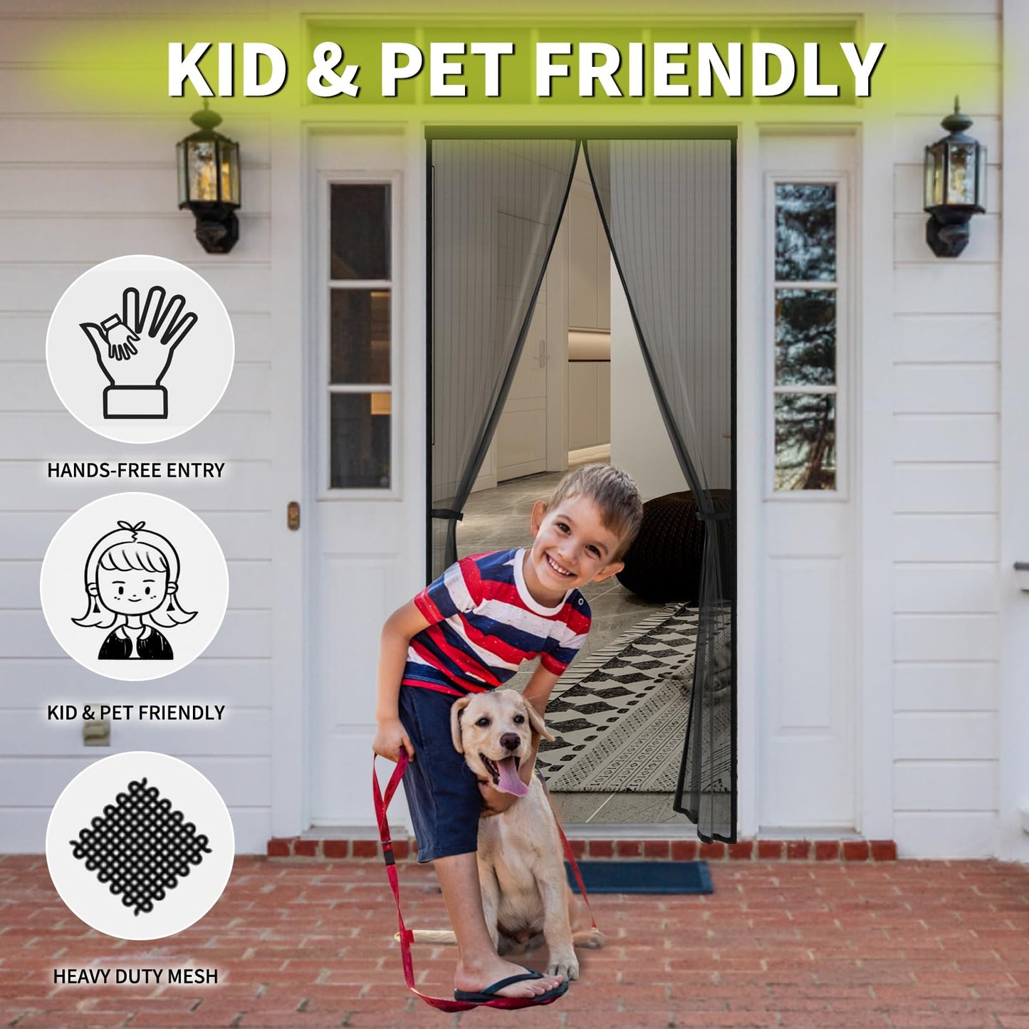 Magnetic Screen Door -Fit for Door Size:32x80 Inch, Hands Free Mesh Partition, Heavy Duty Screen Door Mesh Curtain Keeps Bugs Out, Frame Hook & Loop, Pet and Kid Friendly, Itself Size 34x82