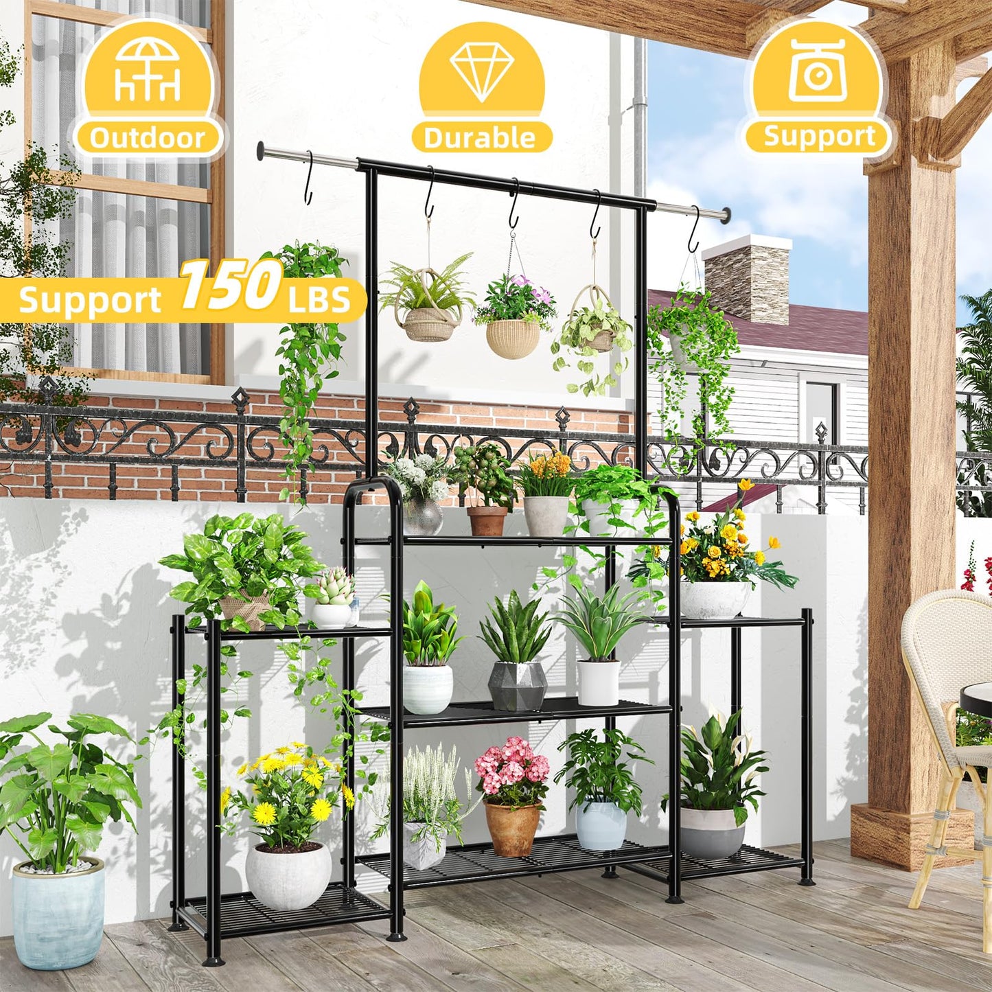 Simple Trending Plant Stand Outdoor Indoor 3 Tier Metal Waterproof Plant Shelf for Living Room Balcony Garden