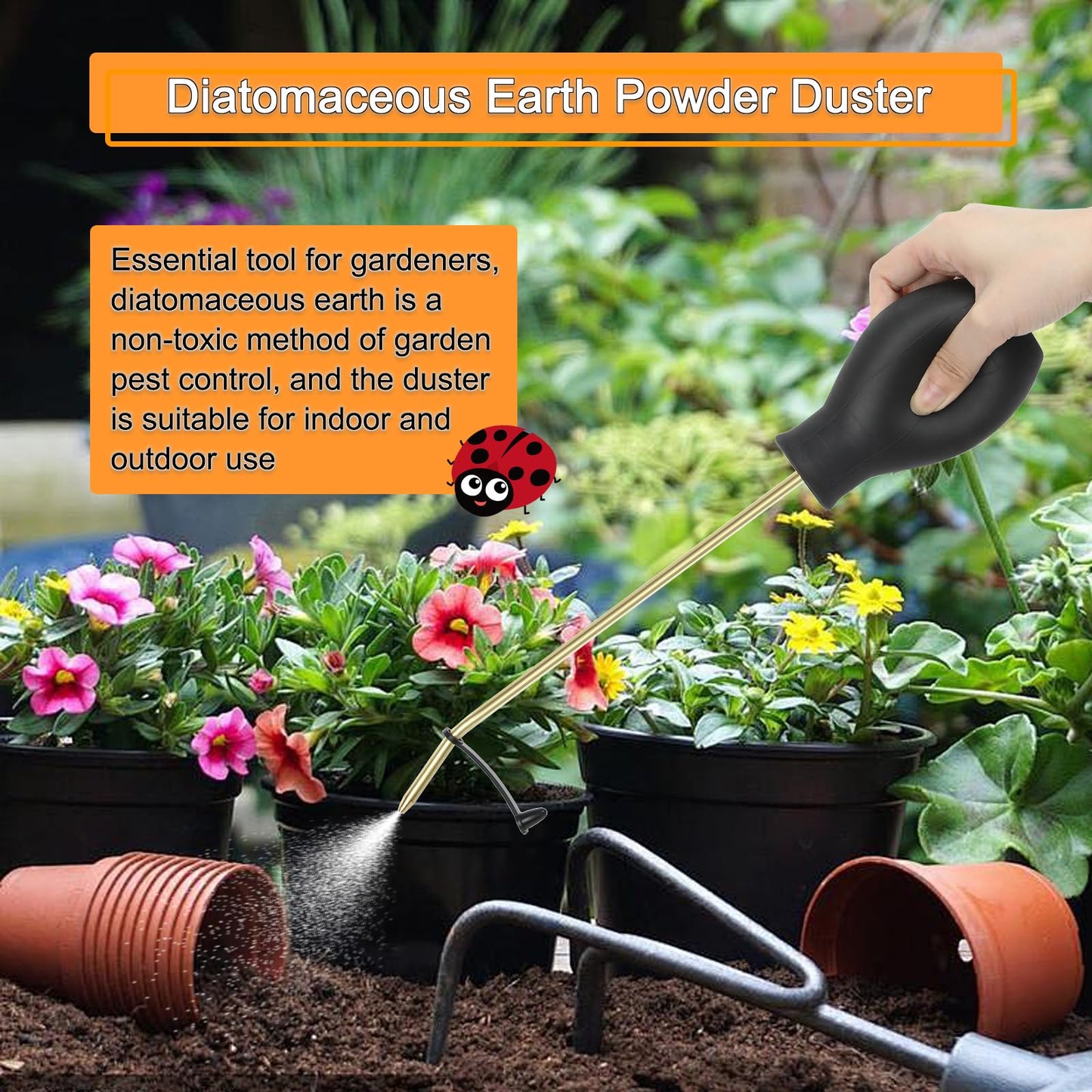 Diatomaceous Earth Duster, Powder Sprayer, Garden Duster Applicator Dispenser with Long Plastic Tube for Organic Gardening Agricultural Supplies for Diatomaceous Earth & Other Home Powder Applications