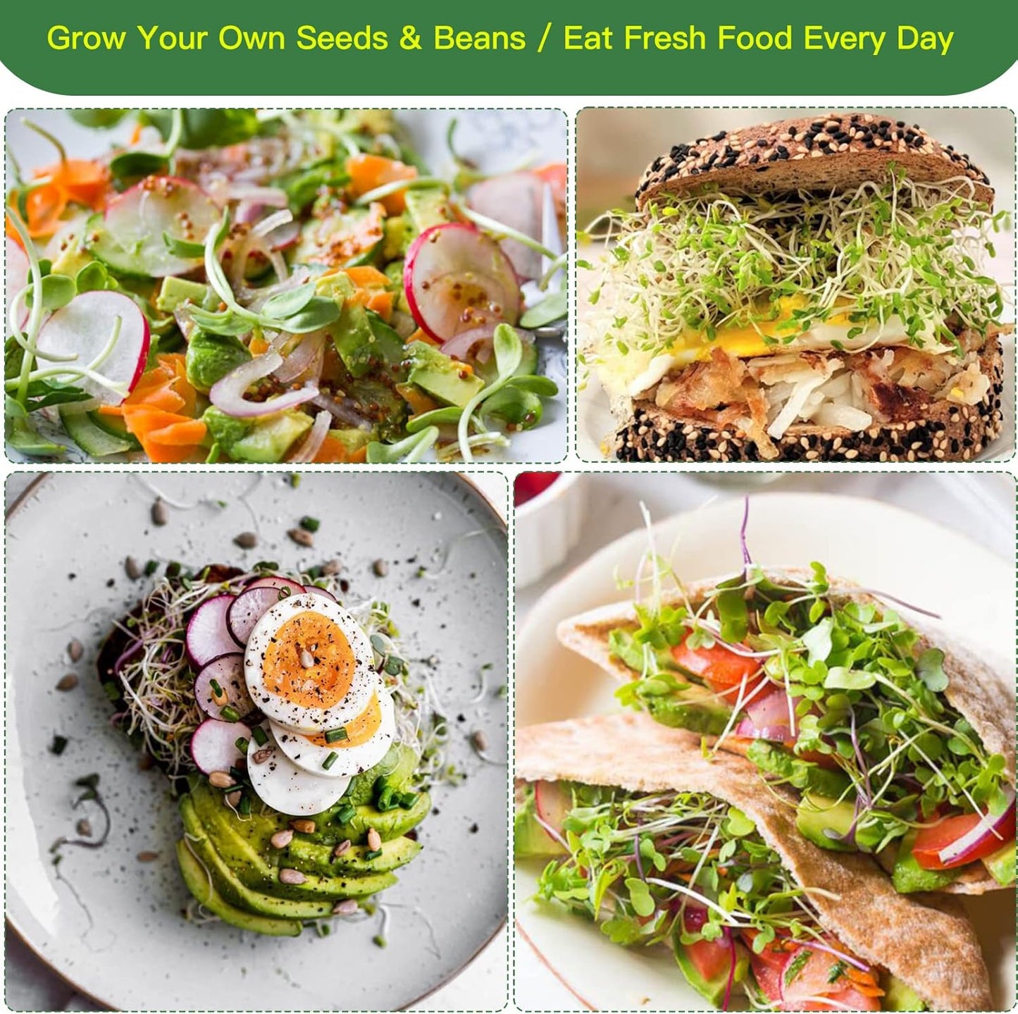 Sprouting Lids Growing Kit - 316 Stainless Steel Sprouting Lids for 86mm Wide Mouth Mason Jar with Adjustable Stands - Organic Sprouts, Broccoli, Alfalfa Mung Bean Sprout Kit (Set of 4)