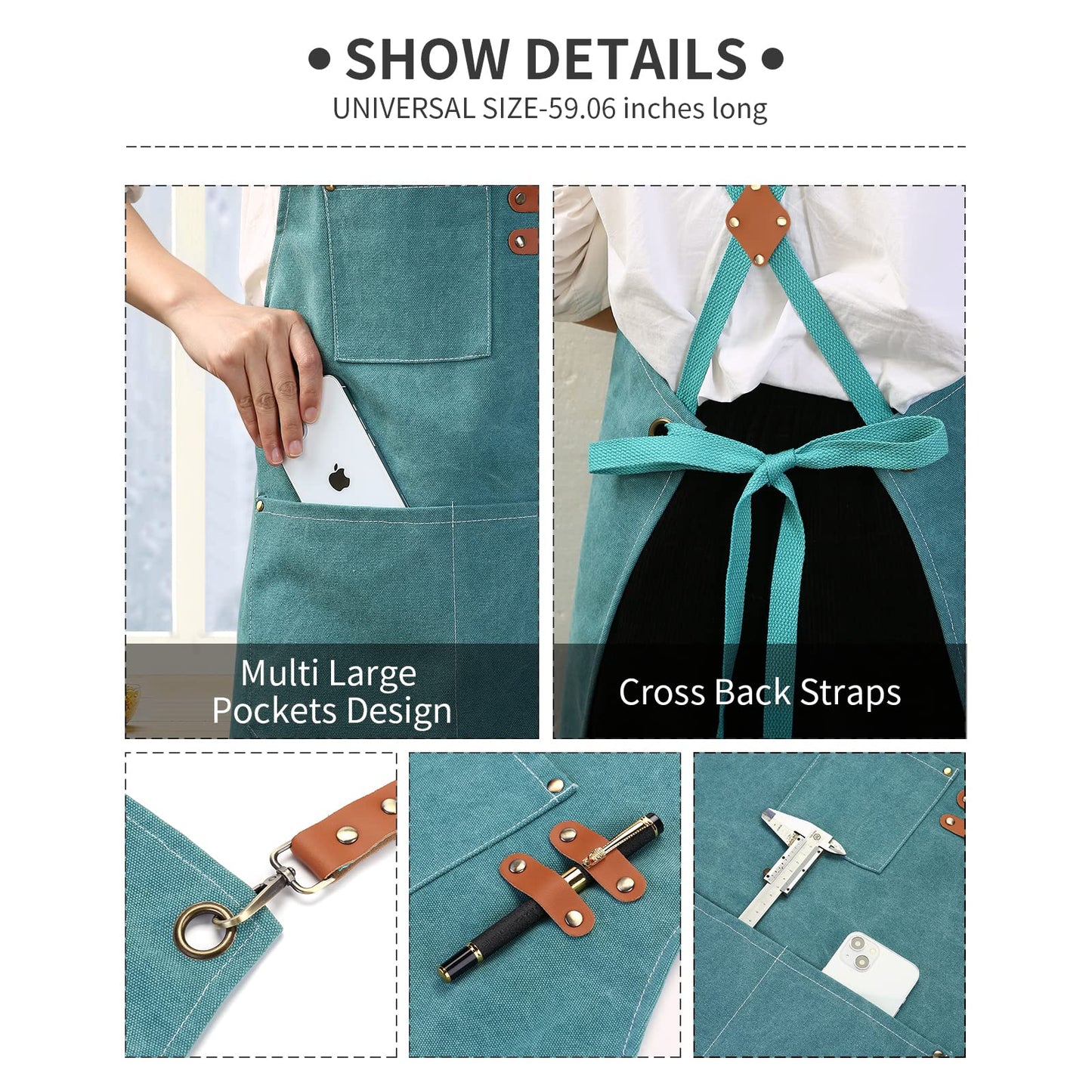 Chef Apron, Cotton Canvas Gardening Apron with Large Pockets for Men and Women,Kitchen Cooking Baking Bib Heavy Duty Adjustable Garden Apron