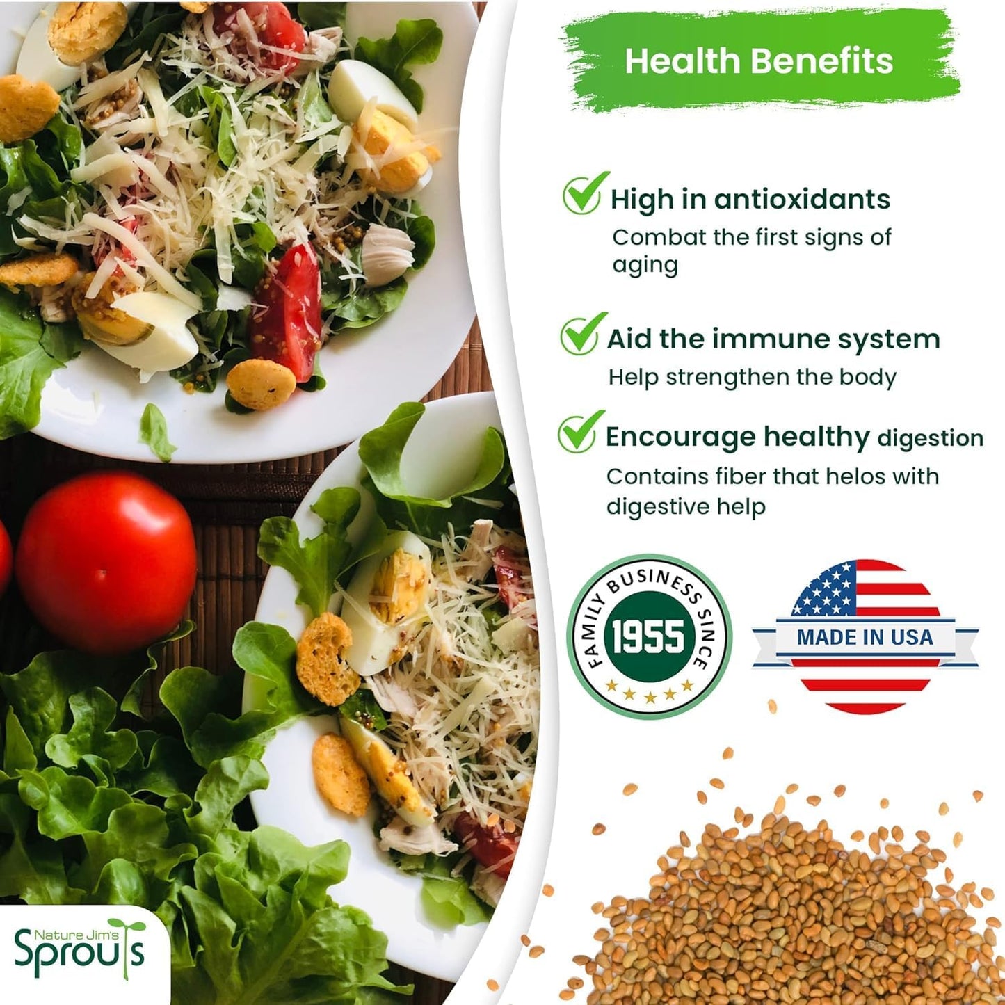 Nature Jims Sprouts Organic Salad Mix – Non-GMO Microgreen Seeds for Growing – Healthy Broccoli, Alfalfa, Radish & Clover Sprouting Variety Blend – Microgreens & Sprouts Seeds for Home Gardening – 1lb