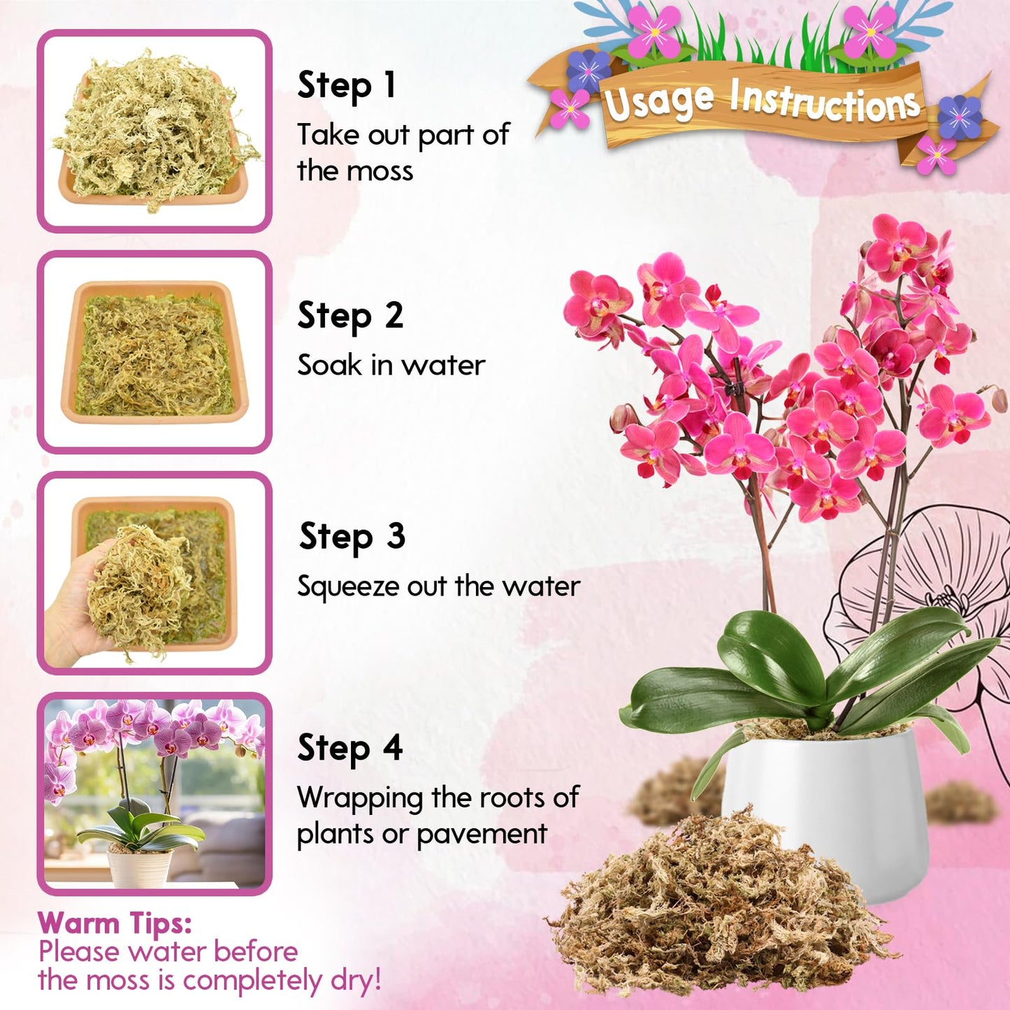 Riare 2.2 LB Premium Sphagnum Moss for Plants- 40QT Natural Long Fibered Sphagnum Peat Moss Plants Moss Dried, Carnivorous Plants Moss Orchid Potting Mix for Orchids, Carnivorous Plants, Succulent