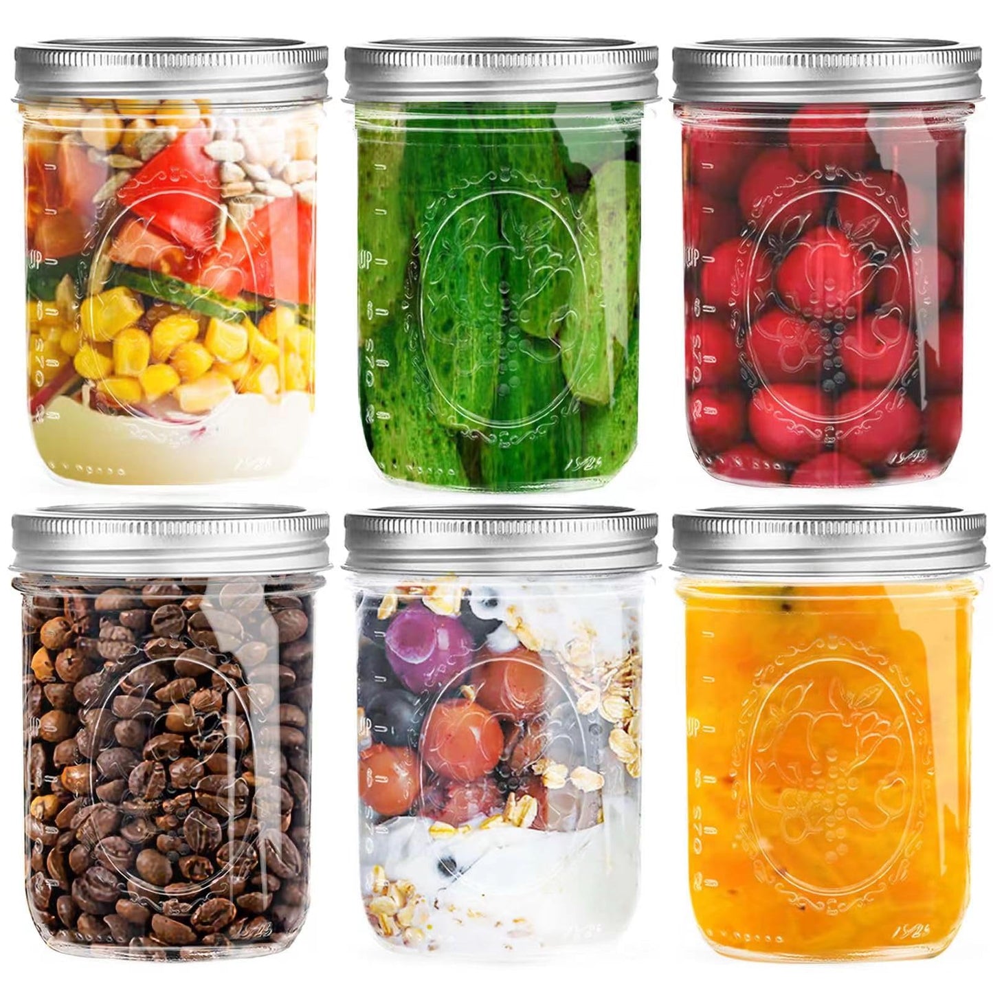 Wide Mouth Mason Jars 16 oz with Lids [6 Pack], Canning Jars with Metal Airtight Lids and Bands, 16 oz Glass Jars for Fermenting, Pickling, Freezing, Preserving, Meal Prep, Jar Décor