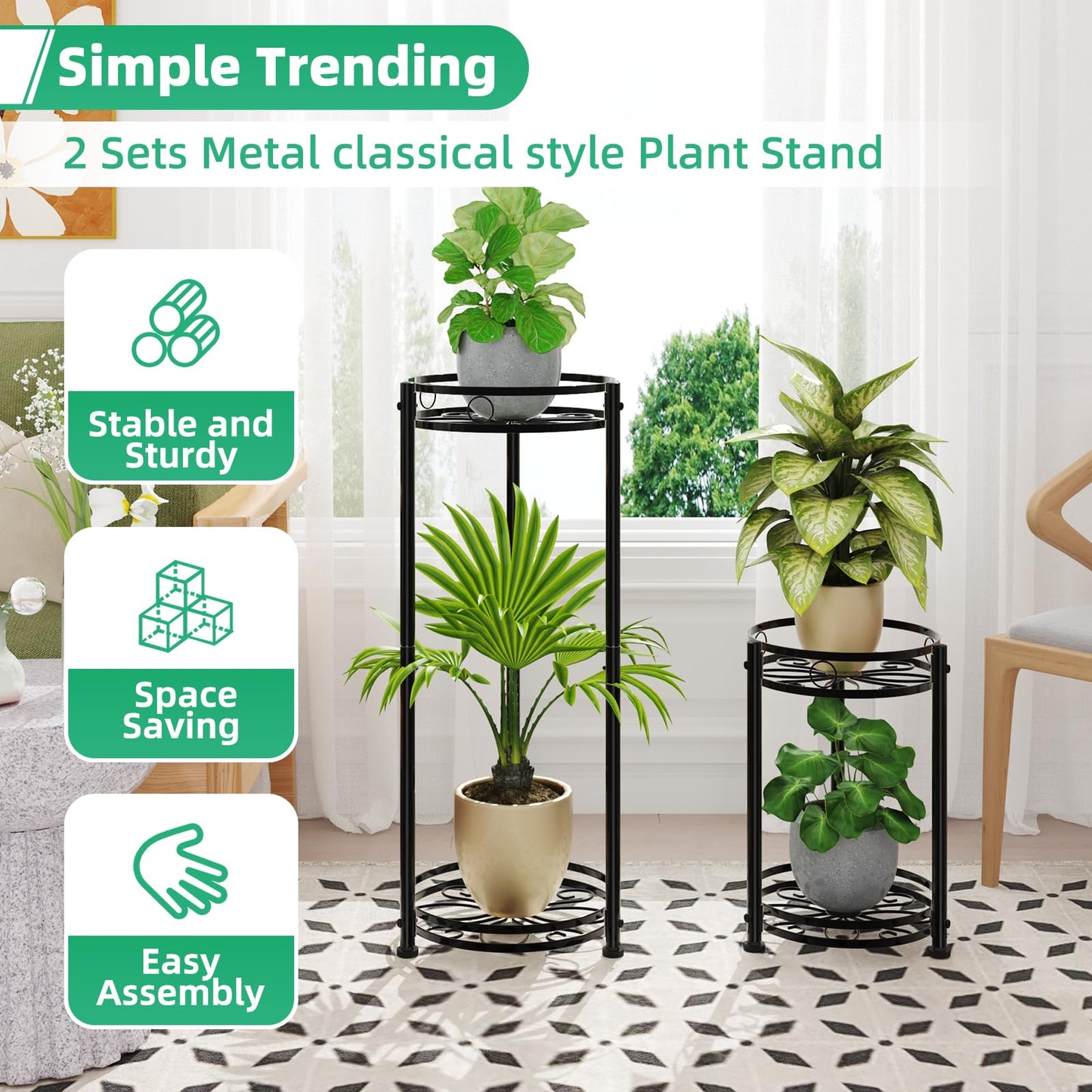 Simple Trending Plant Stand Outdoor Indoor 3 Tier Metal Waterproof Plant Shelf for Living Room Balcony Garden
