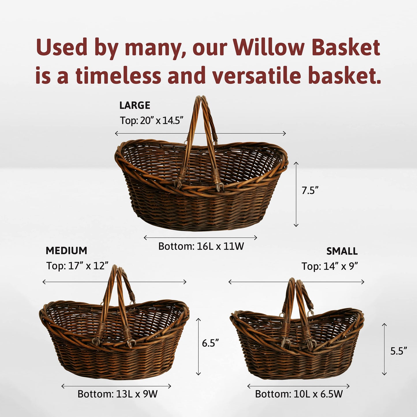 Wald Imports - Small Light Brown Hand Woven Wicker Basket for Storage with Handles - Woven Basket - Wicker Baskets for Picnics, Easter, Organizing, and More (14 x 5.5 inches)