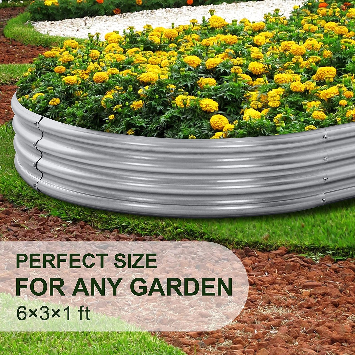 Land Guard Galvanized Raised Garden Bed Kit, Galvanized Planter Garden Boxes Outdoor, Oval Large Metal Raised Garden Beds for Vegetables…………