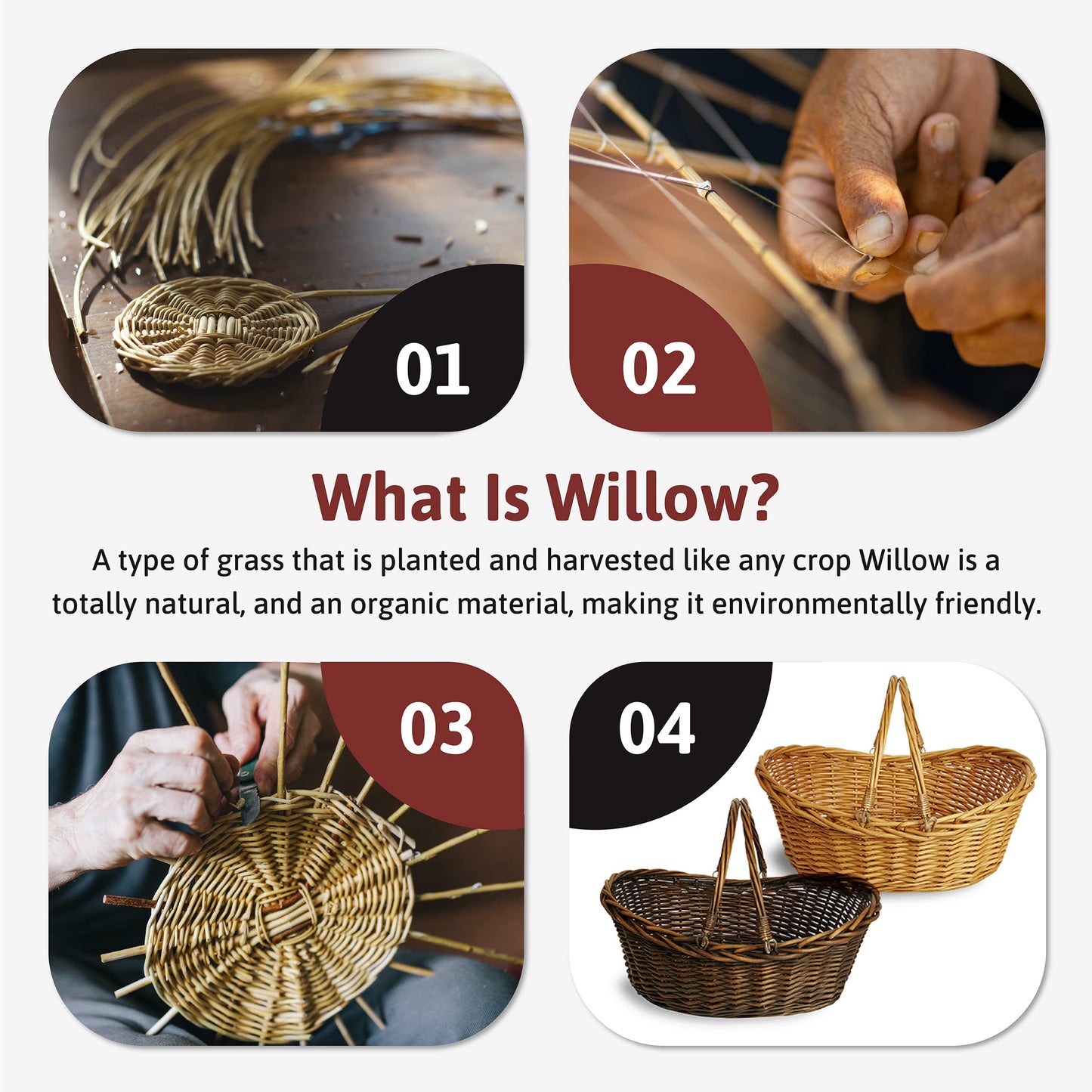 Wald Imports - Small Light Brown Hand Woven Wicker Basket for Storage with Handles - Woven Basket - Wicker Baskets for Picnics, Easter, Organizing, and More (14 x 5.5 inches)