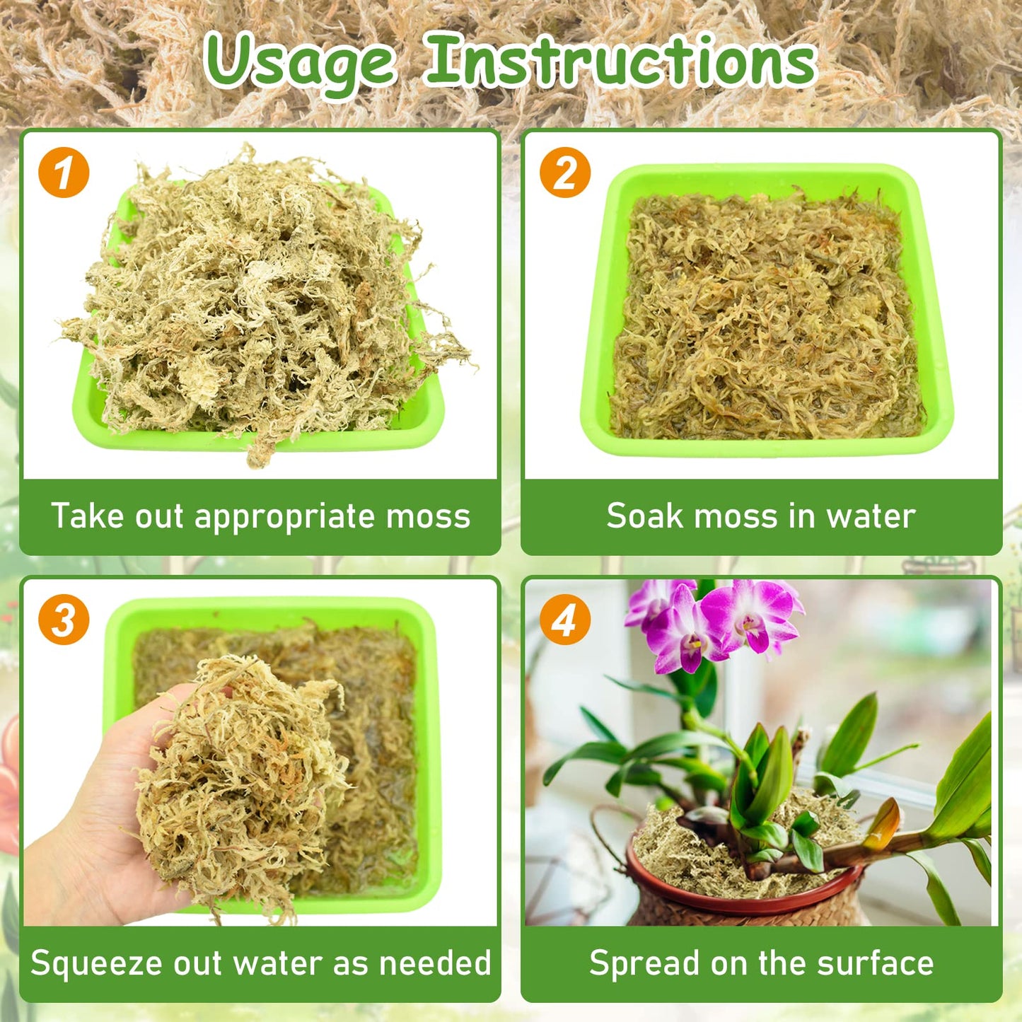 Riare 2.2 LB Premium Sphagnum Moss for Plants- 40QT Natural Long Fibered Sphagnum Peat Moss Plants Moss Dried, Carnivorous Plants Moss Orchid Potting Mix for Orchids, Carnivorous Plants, Succulent