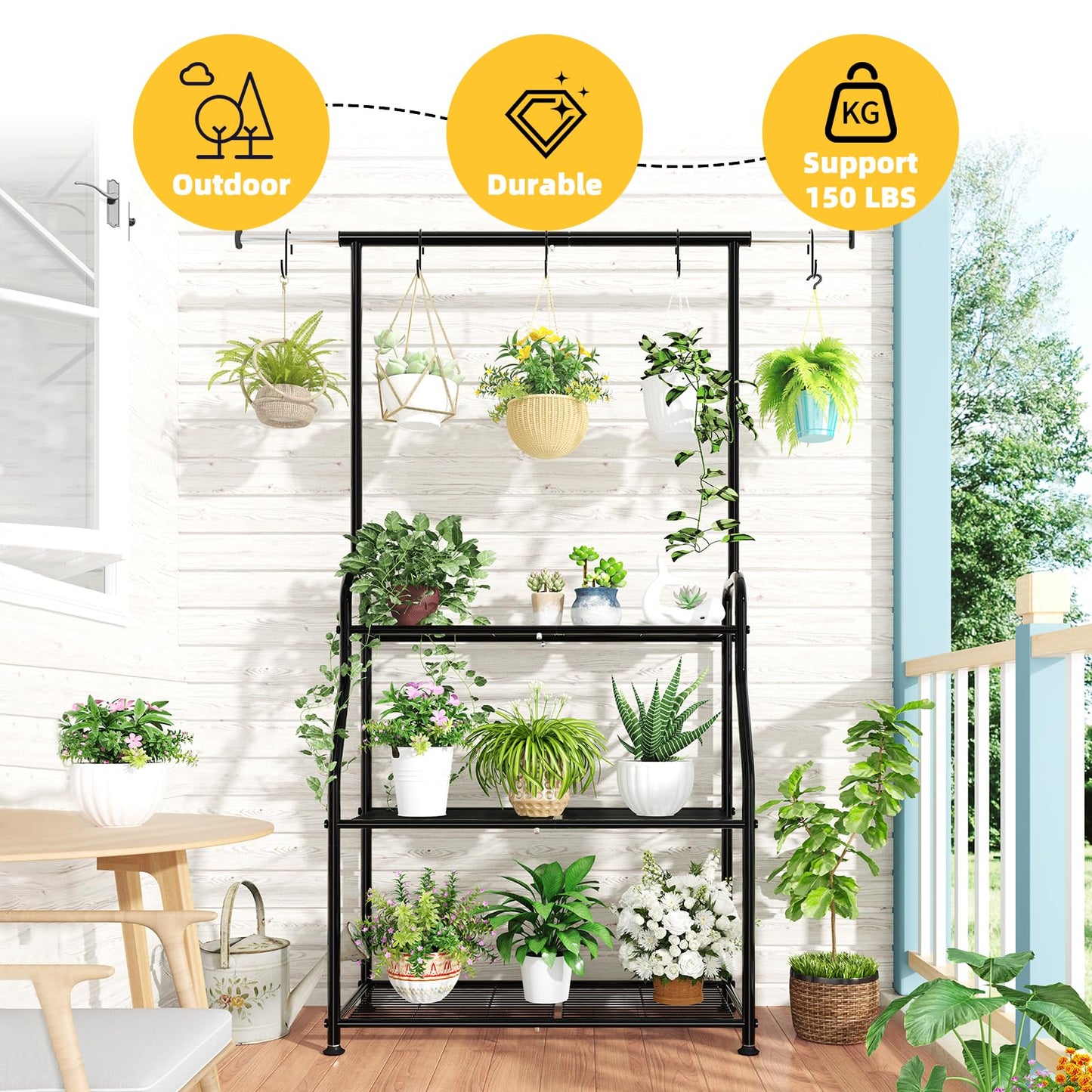 Simple Trending Plant Stand Outdoor Indoor 3 Tier Metal Waterproof Plant Shelf for Living Room Balcony Garden