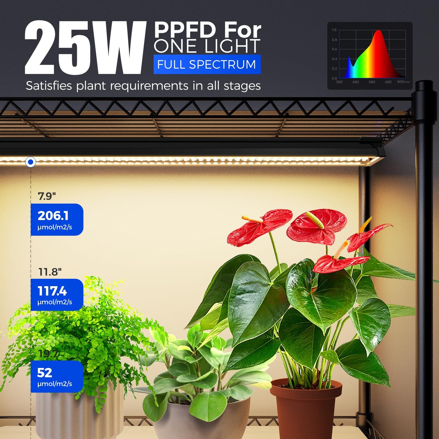 Barrina CX6 Plant Stand with Grow Lights, 3FT T8 30W(Per Light) Full Spectrum Yellow LED Plant Lights, Indoor Plant Shelf for Multiple Plants with On/Off Timer Socket, 6-Tier 35.4"x13.8"x70.9"