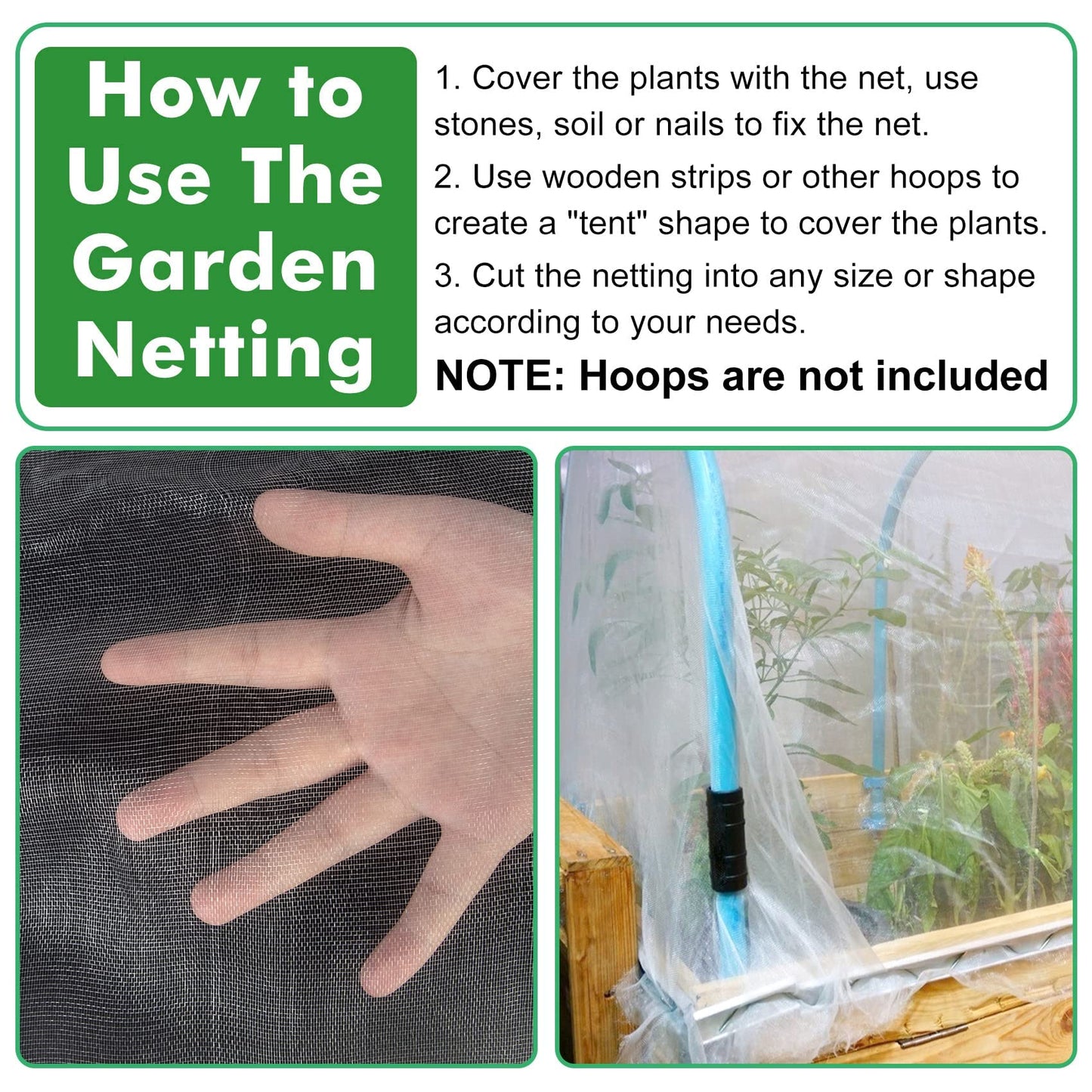 Unves Garden Netting, 10 x 50 Ft Insect Bird Netting for Garden Protection, Ultra Fine Mesh Mosquito Net for Patio Vegetable Plants Fruit Tree, Birds Pests Bugs Plant Covers