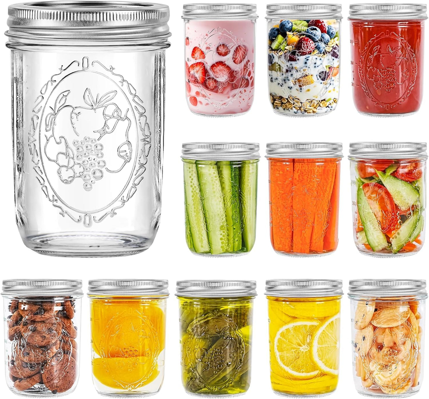 Wide Mouth Mason Jars 16 oz with Lids [6 Pack], Canning Jars with Metal Airtight Lids and Bands, 16 oz Glass Jars for Fermenting, Pickling, Freezing, Preserving, Meal Prep, Jar Décor
