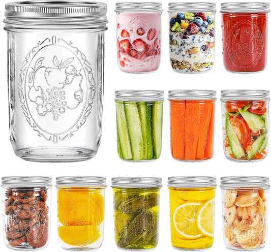 Wide Mouth Mason Jars 16 oz with Lids [6 Pack], Canning Jars with Metal Airtight Lids and Bands, 16 oz Glass Jars for Fermenting, Pickling, Freezing, Preserving, Meal Prep, Jar Décor