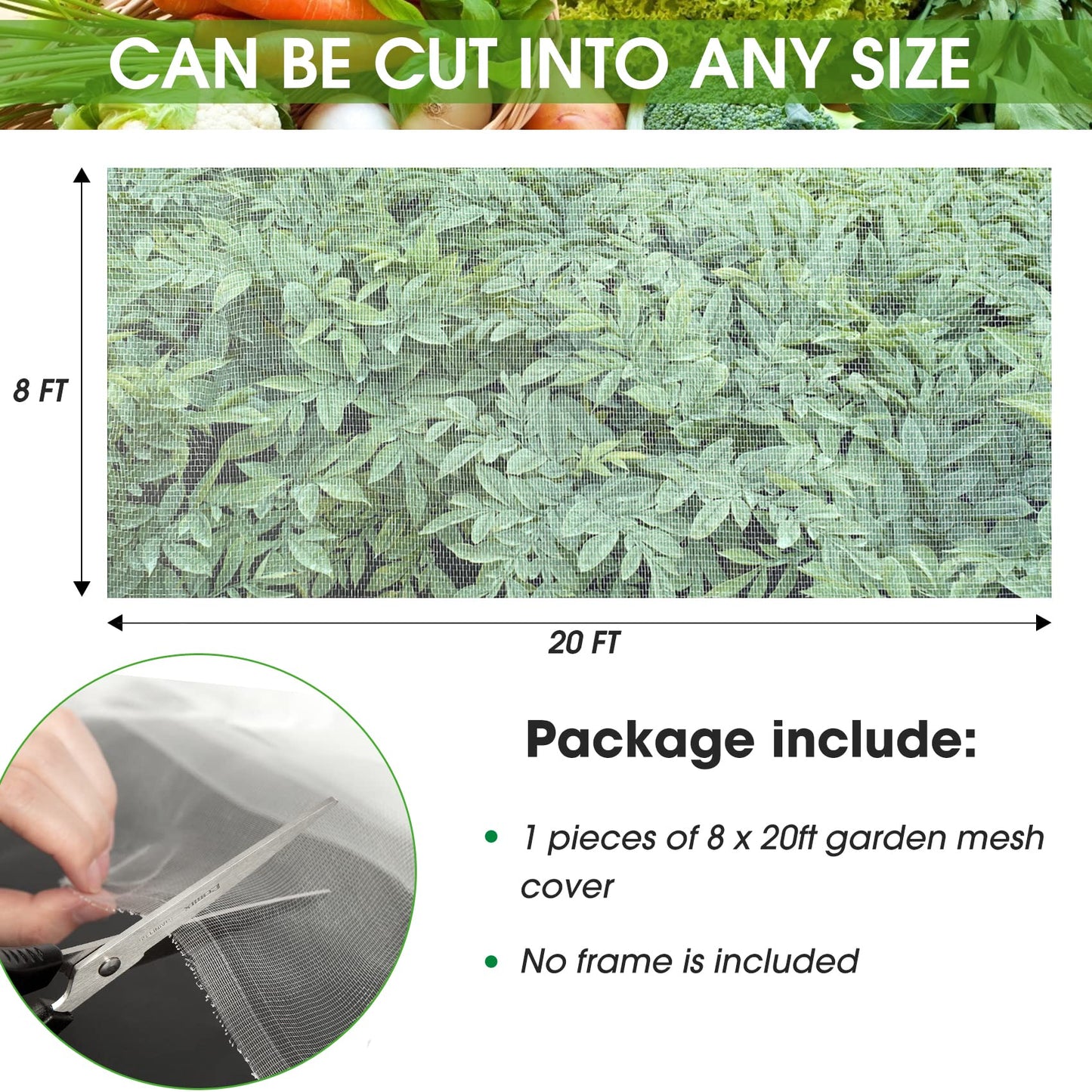 Unves Garden Netting, 10 x 50 Ft Insect Bird Netting for Garden Protection, Ultra Fine Mesh Mosquito Net for Patio Vegetable Plants Fruit Tree, Birds Pests Bugs Plant Covers