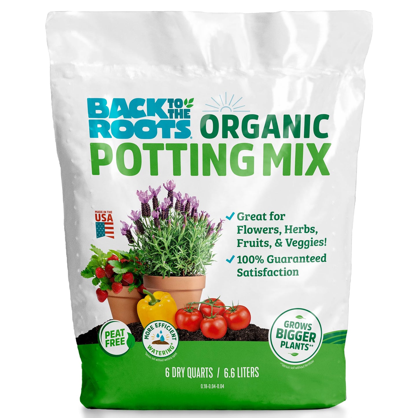 Back to the Roots 100% Organic Potting Mix (Value 12 Quart) | Premium Blend | Made in The USA