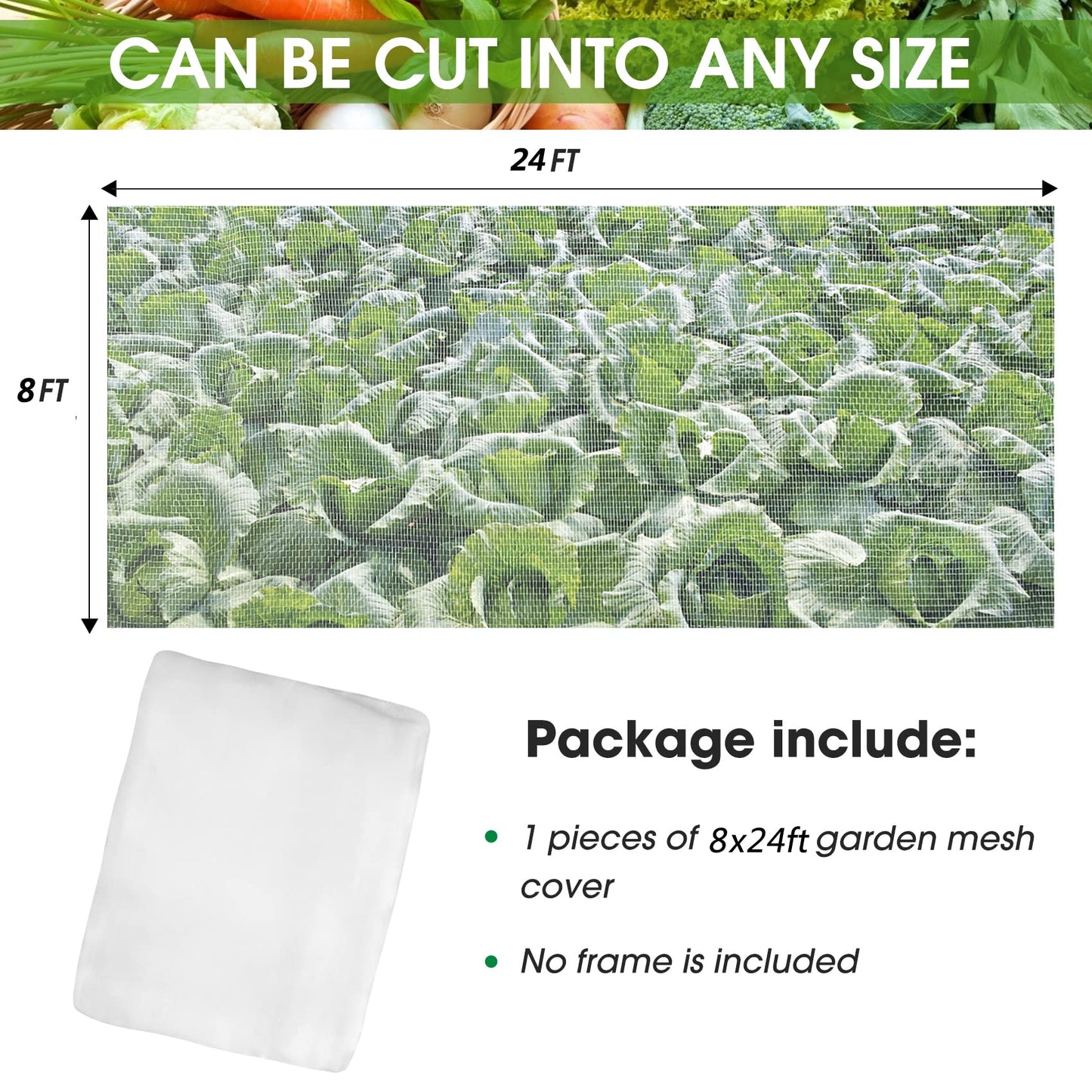 Unves Garden Netting, 10 x 50 Ft Insect Bird Netting for Garden Protection, Ultra Fine Mesh Mosquito Net for Patio Vegetable Plants Fruit Tree, Birds Pests Bugs Plant Covers