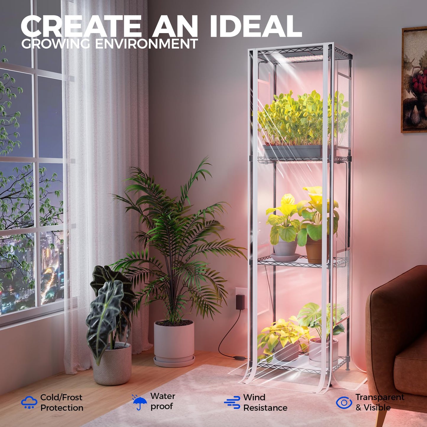 Barrina CX83 Plant Shelf with Grow Light, 5-Tier, Plant Stand with 10W Ultra-Thin Grow Light Panels for Hydroponics, Seedlings, Succulents, Flowers, Veg, 3/6/12h Timer, 15.7" L x 11.8" W x 59.1" H