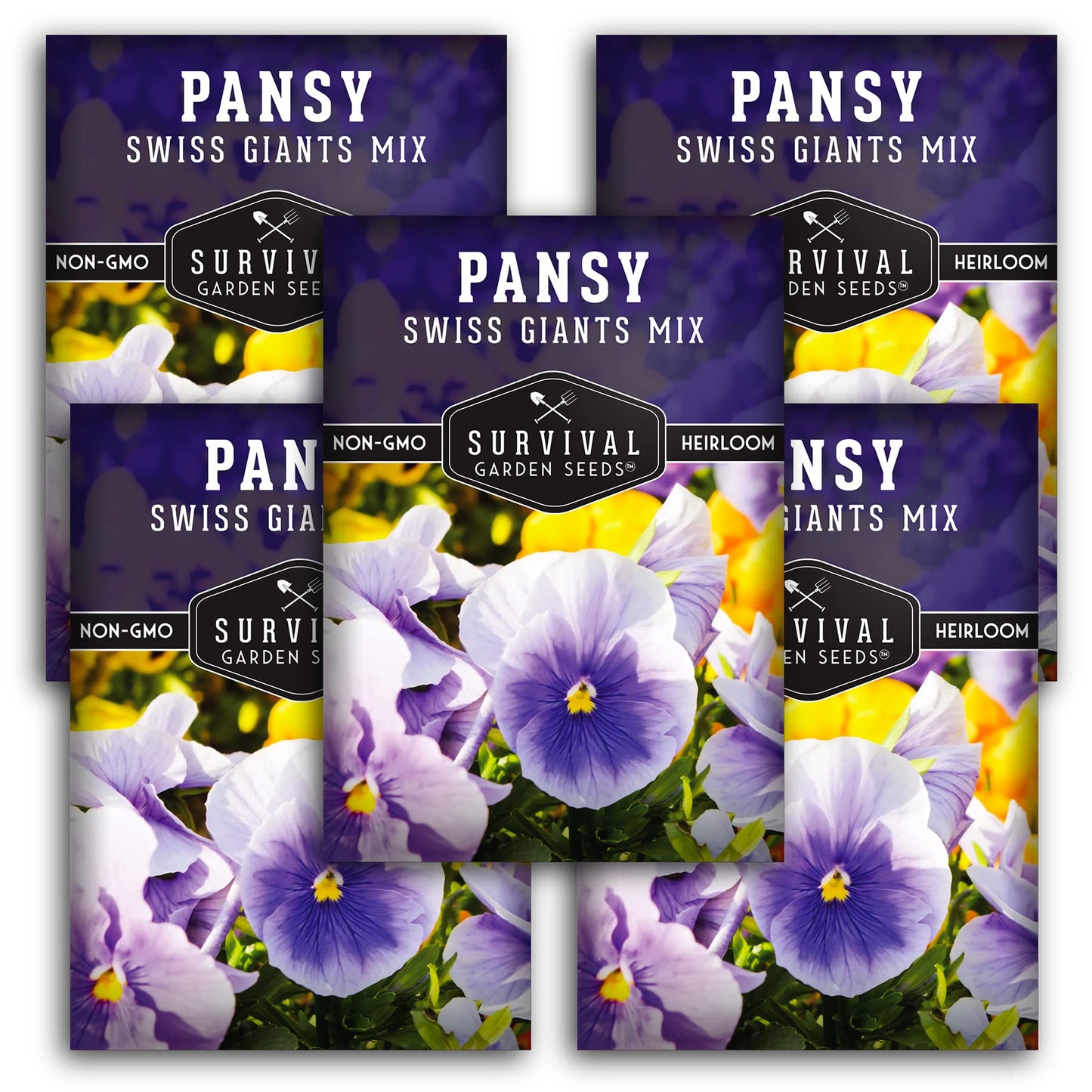 Survival Garden Seeds - Swiss Giant Mix Pansy Seed for Planting - Packet with Instructions to Plant and Grow Beautiful and Edible Pansies in Your Home Vegetable Garden - Non-GMO Heirloom Variety