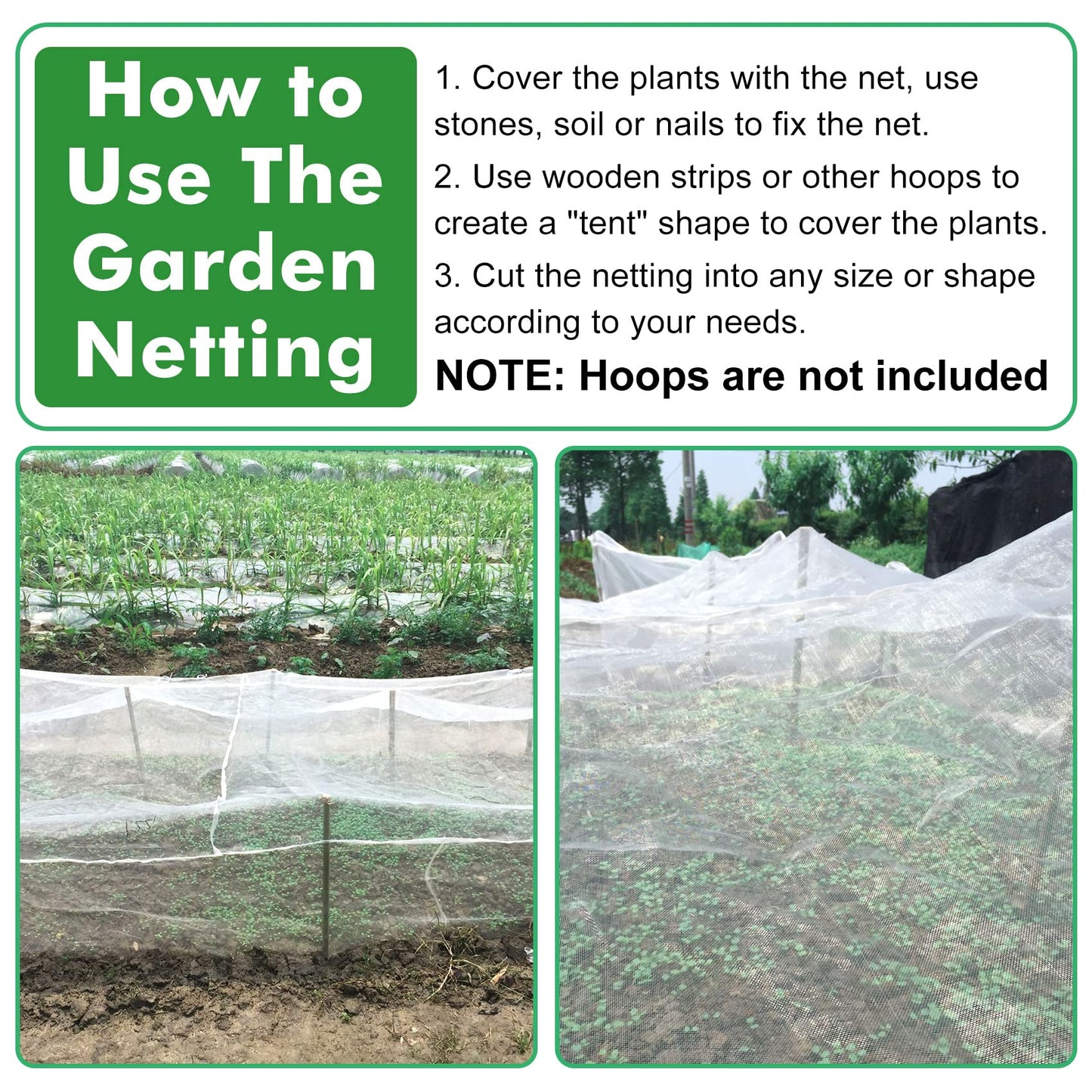 Unves Garden Netting, 10 x 50 Ft Insect Bird Netting for Garden Protection, Ultra Fine Mesh Mosquito Net for Patio Vegetable Plants Fruit Tree, Birds Pests Bugs Plant Covers