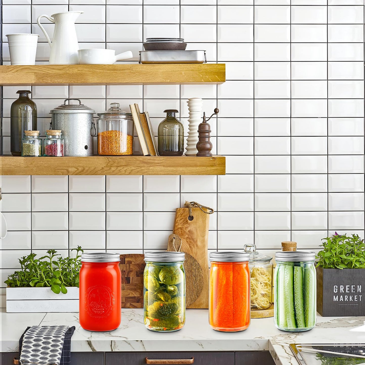 Wide Mouth Mason Jars 16 oz with Lids [6 Pack], Canning Jars with Metal Airtight Lids and Bands, 16 oz Glass Jars for Fermenting, Pickling, Freezing, Preserving, Meal Prep, Jar Décor