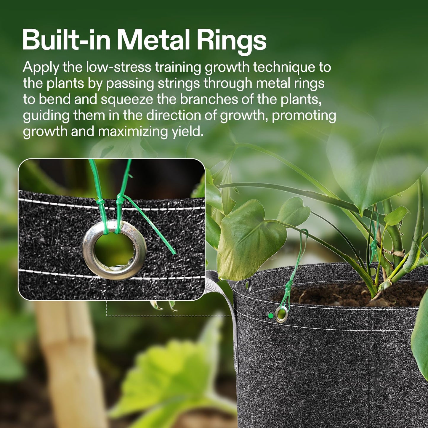 VIVOSUN 5-Pack 15 Gallon Grow Bags, 500G Thick Nonwoven Fabric Pots with Strap Handles, Multi-Purpose Rings, for Low Stress Plant Training Fruits, Vegetables, and Flowers